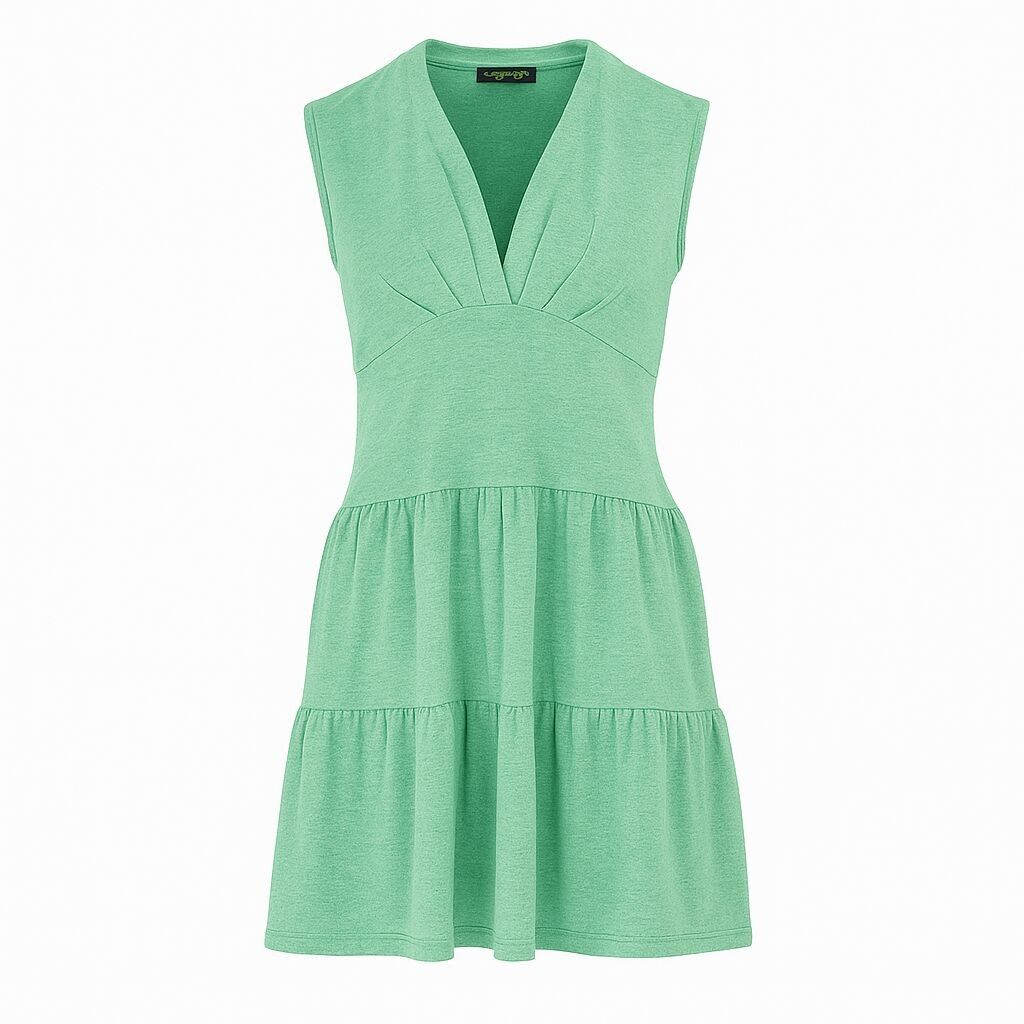 Vestido sin mangas con escote en V y capas en jersey de viscosa y lino – Verde