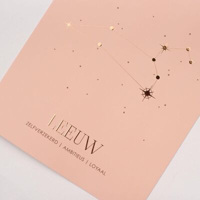 Zodiac sign poster - Leo - Old pink