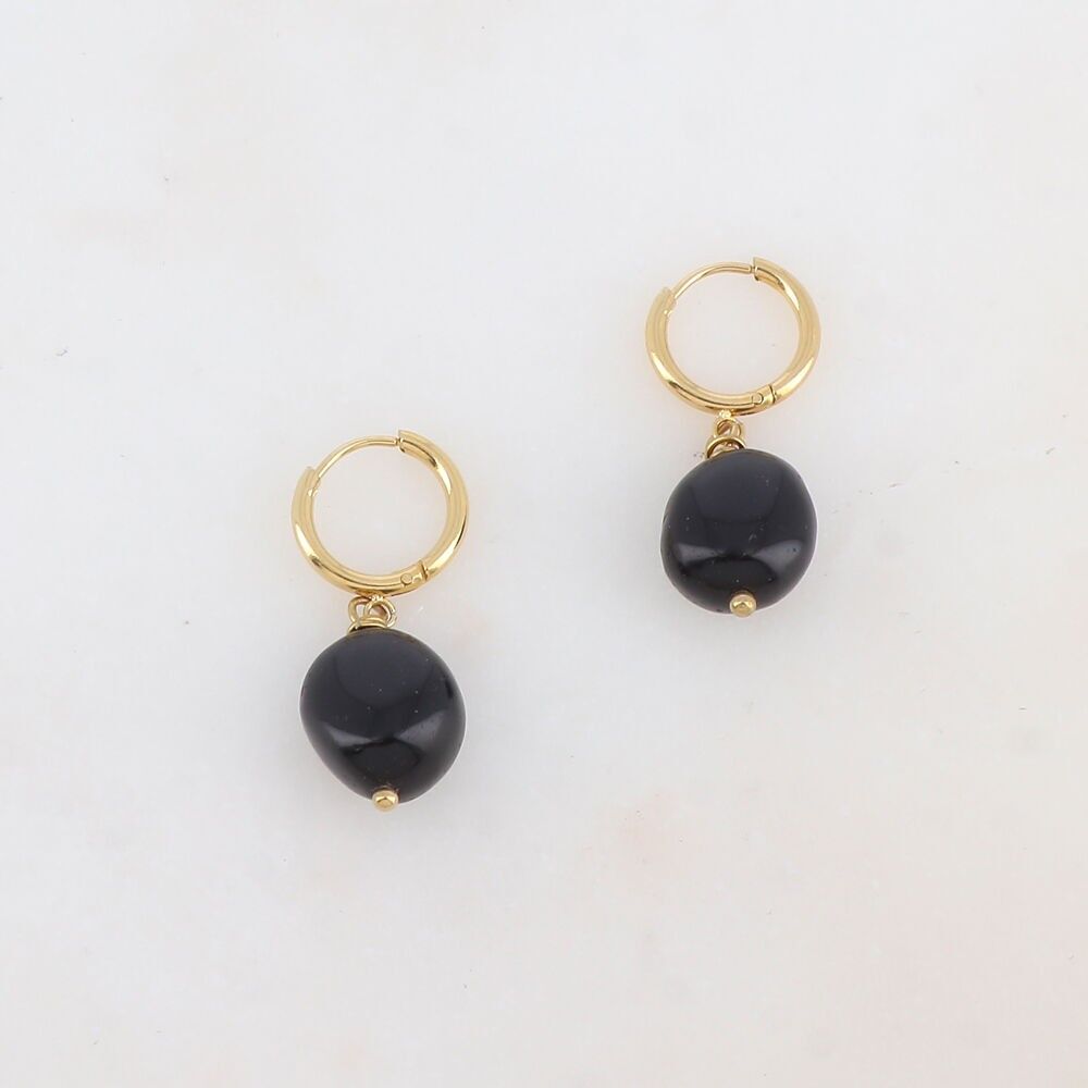 Hoop earrings with natural stones - Onyx