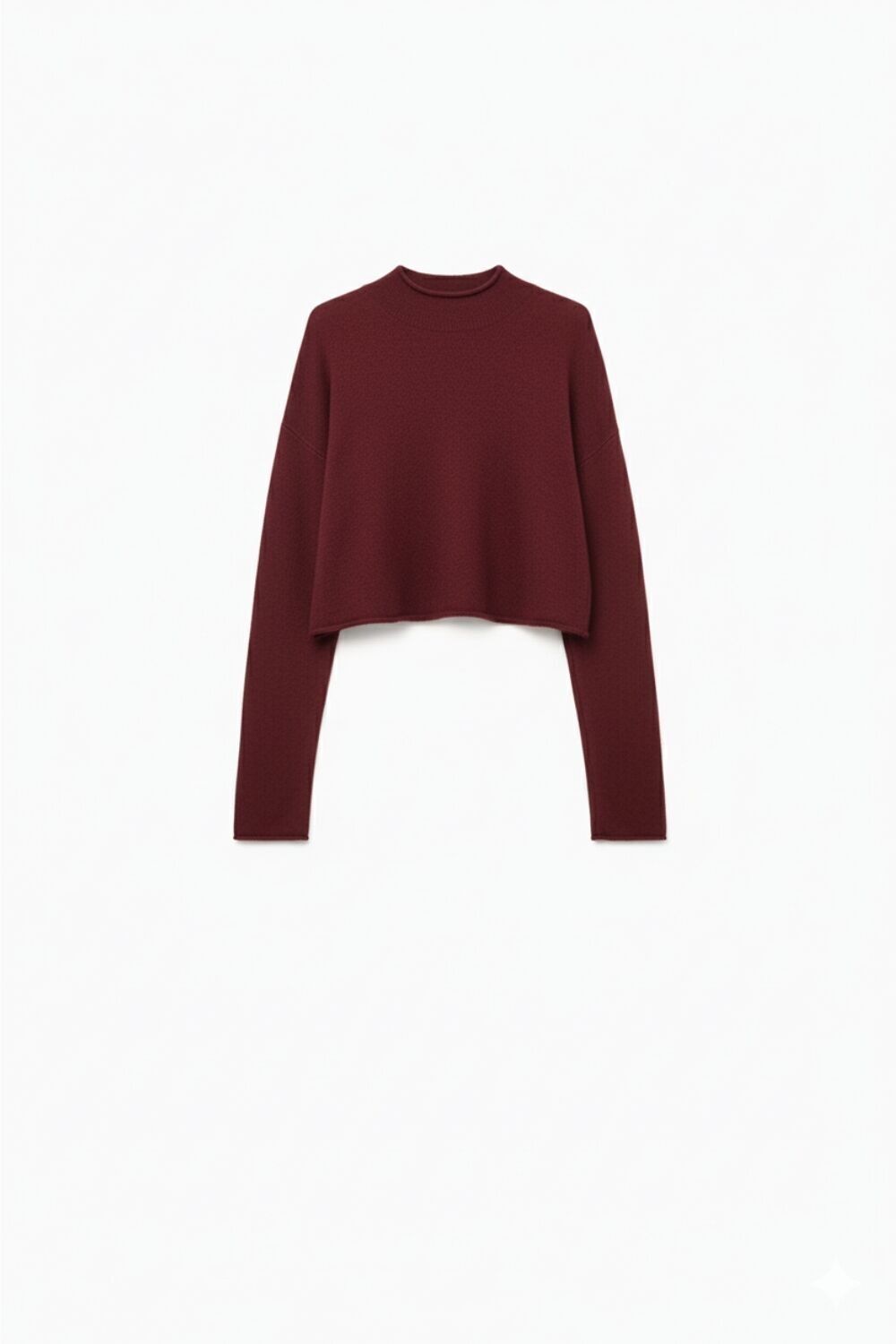 Kurzer, bordeauxroter Pullover mit Saum und Kragen