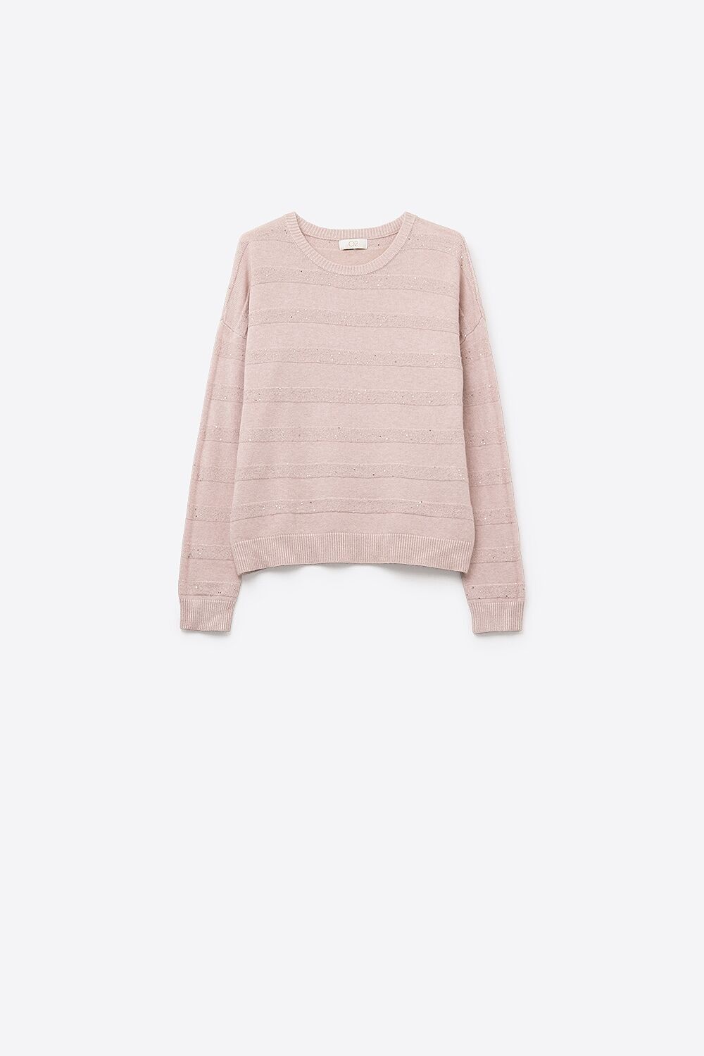 Rosa gestreifter Strickpullover mit Paillettenbesatz