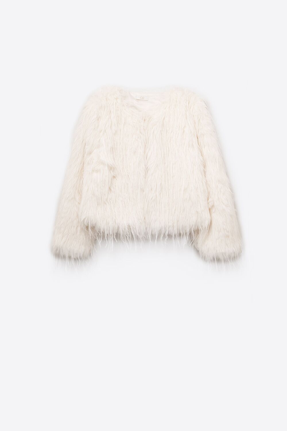 Weiße, kragenlose Kunstpelzjacke