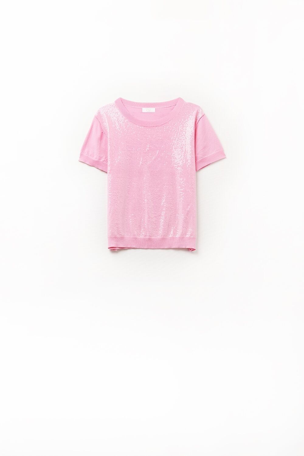 Rosa Paillettenpullover mit Rundhalsausschnitt