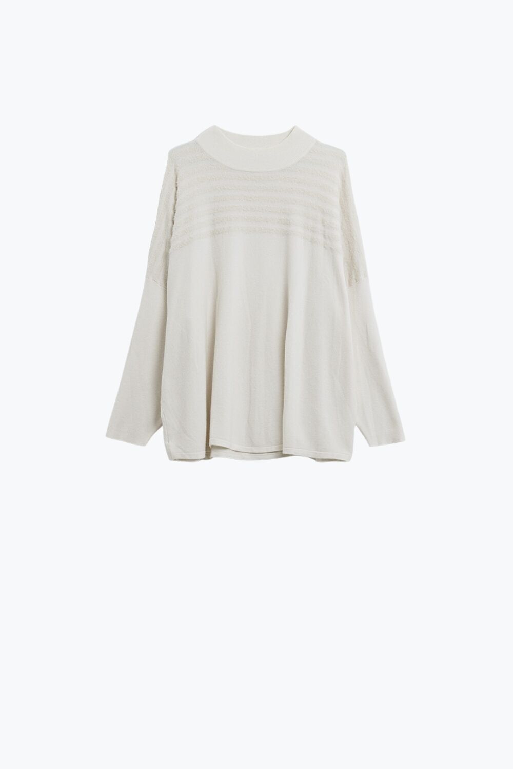 Weißer Strickpullover mit flauschigen Streifen