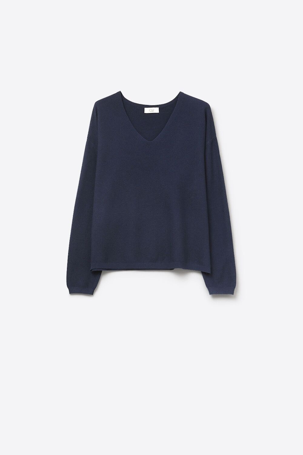 Marineblauer Feinstrickpullover mit V-Ausschnitt und dezenter linearer Struktur