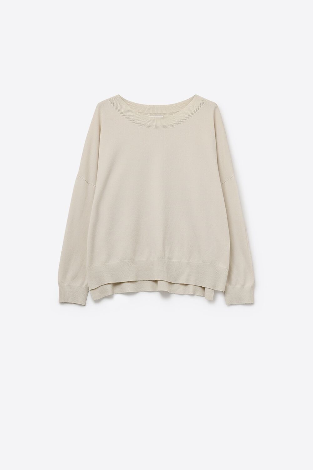 Beigefarbener Strickpullover mit Mesh-Kragen