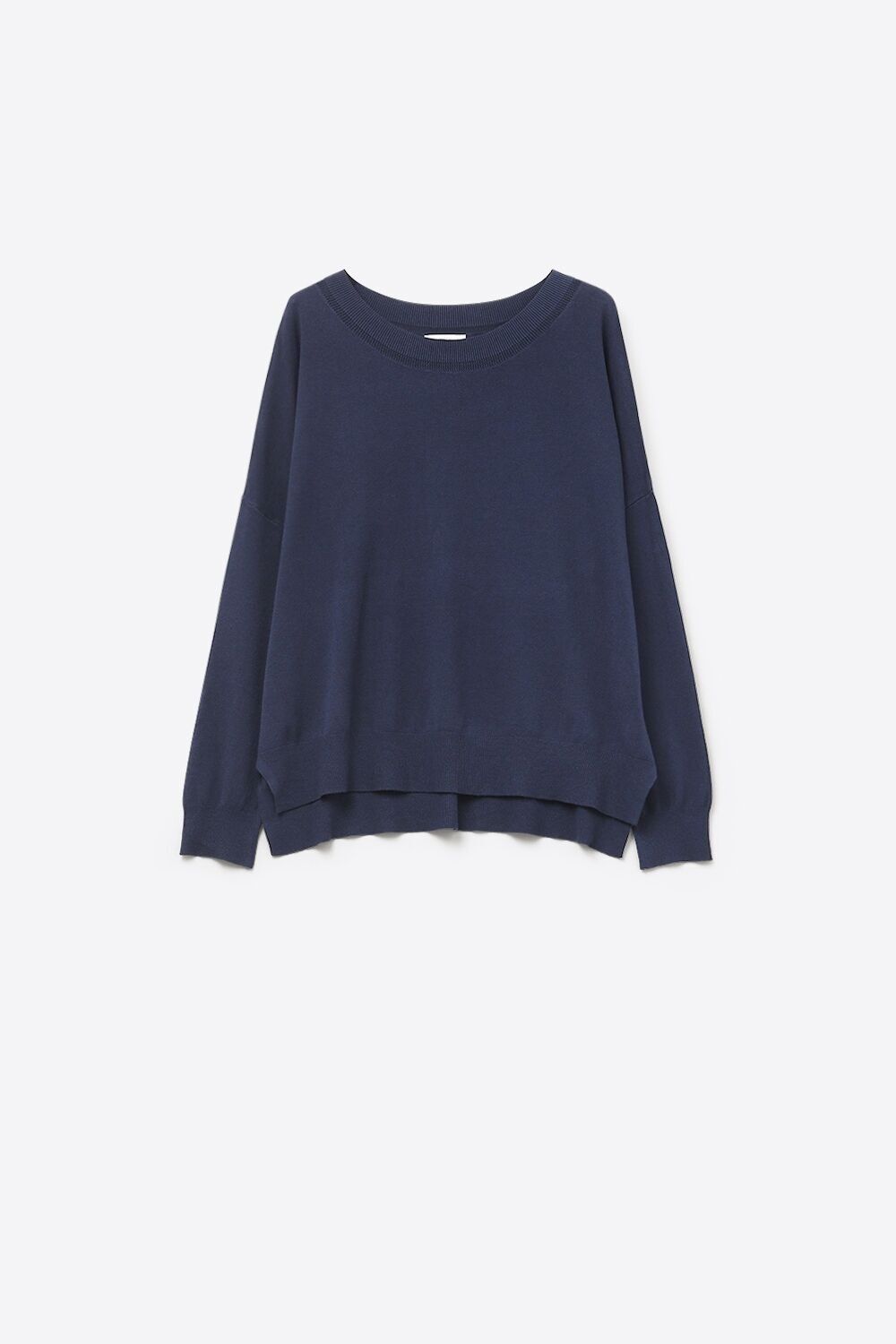 Marineblauer Strickpullover mit Mesh-Kragen