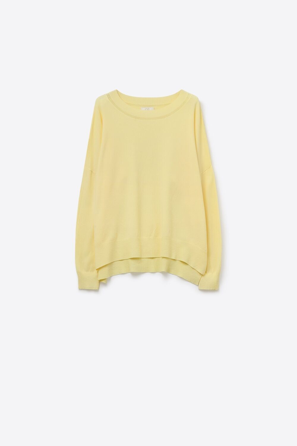 Gelber Strickpullover mit Mesh-Kragen