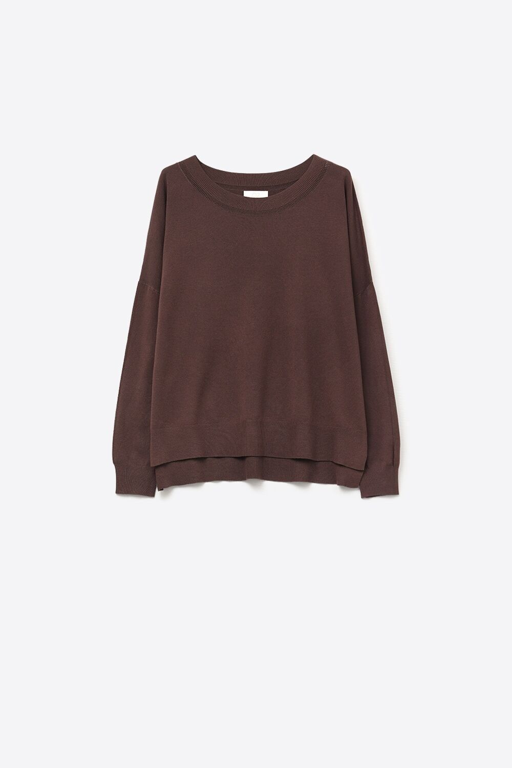 Brauner Strickpullover mit Mesh-Kragen