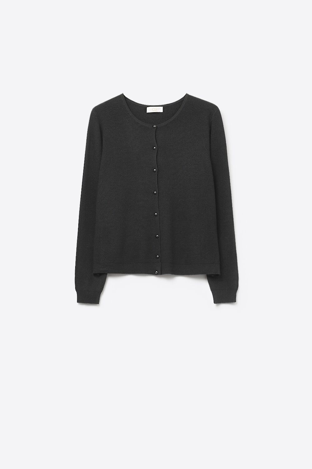 Schwarzer gerippter Strickcardigan mit Perlmuttknöpfen