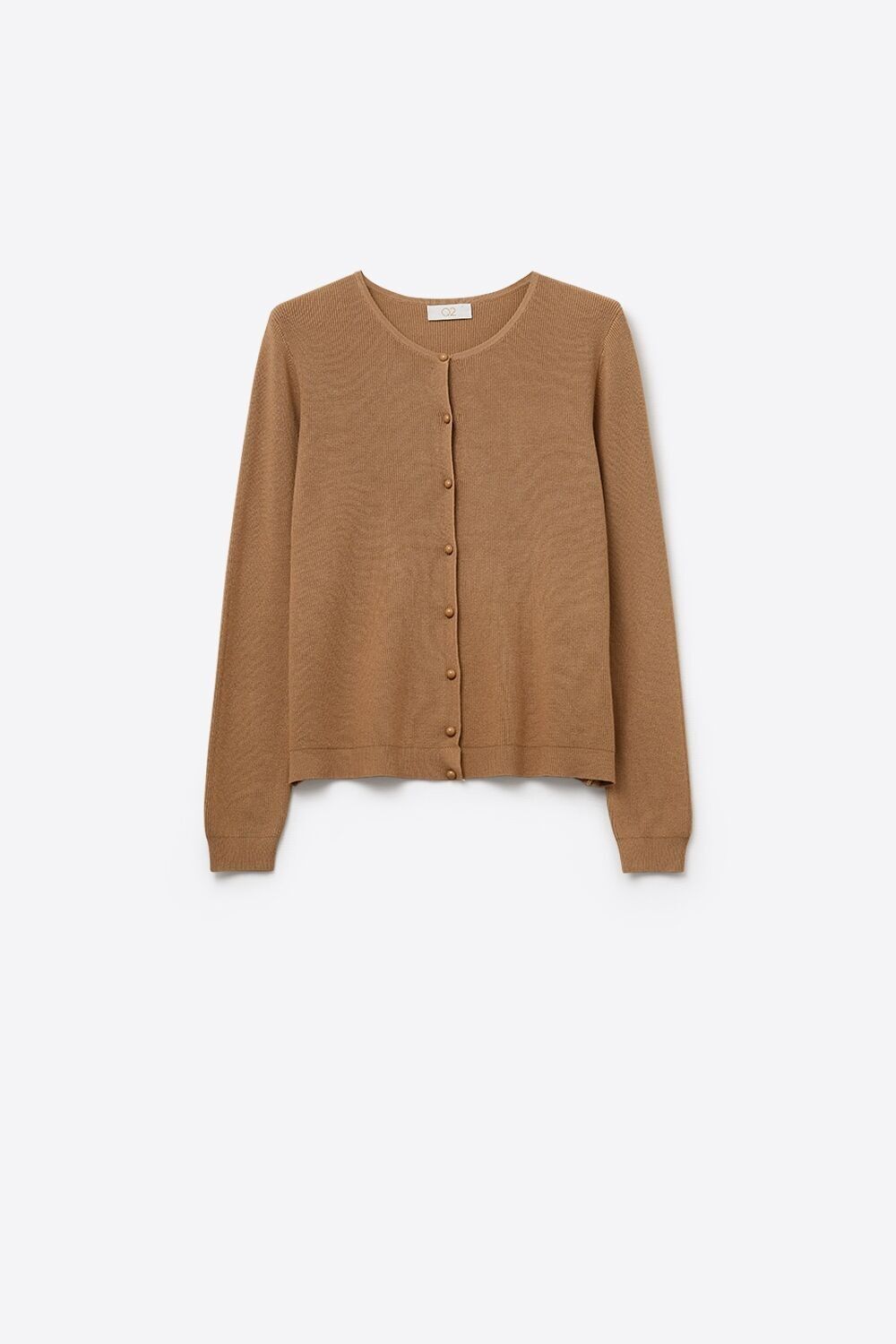 Kamelfarbener Rippstrickcardigan mit Perlmuttknöpfen