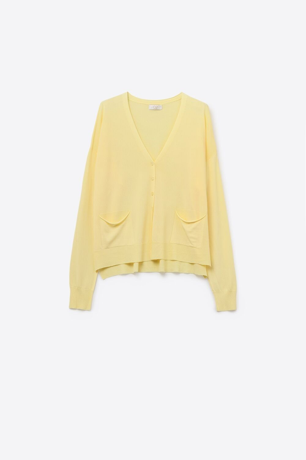 Cárdigan de punto fino con bolsillos delanteros en amarillo
