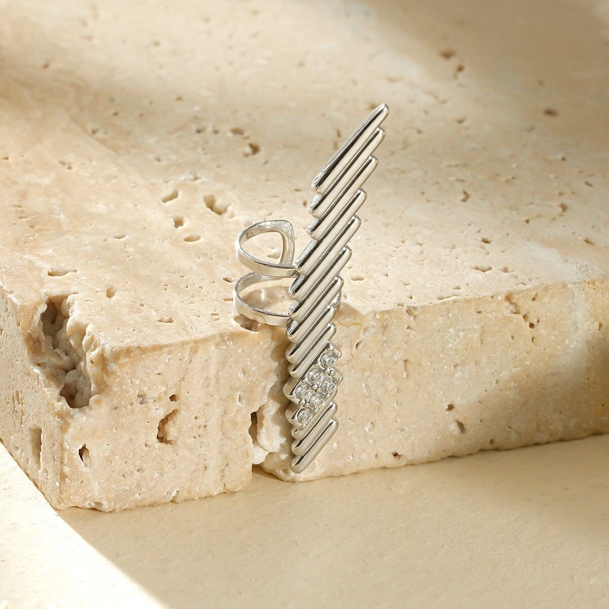 Adjustable graphic ear cuff with bars and rhinestone details