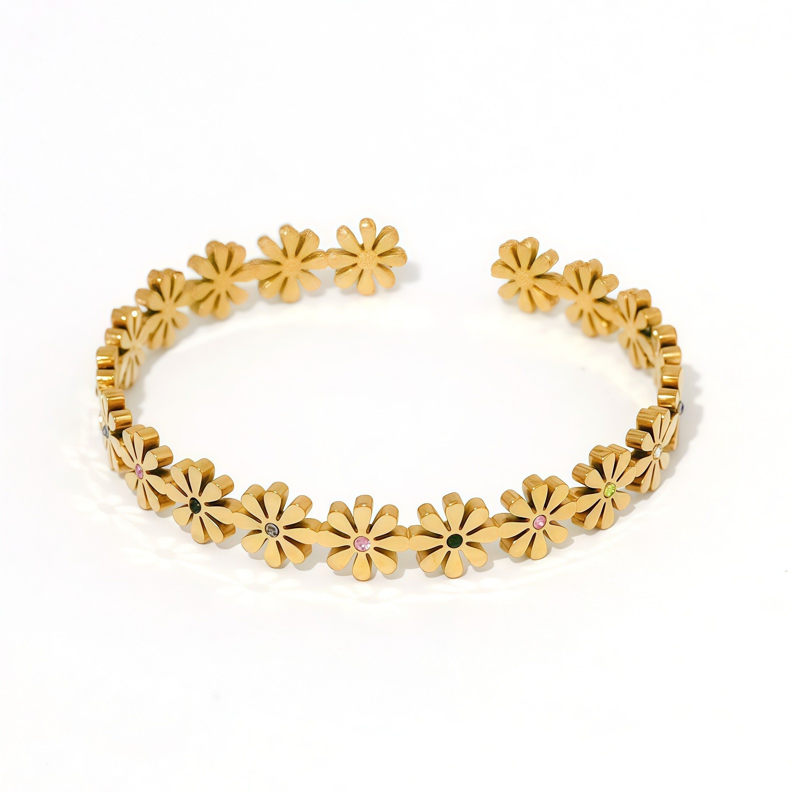 Armreif, verziert mit bunten Strassblumen