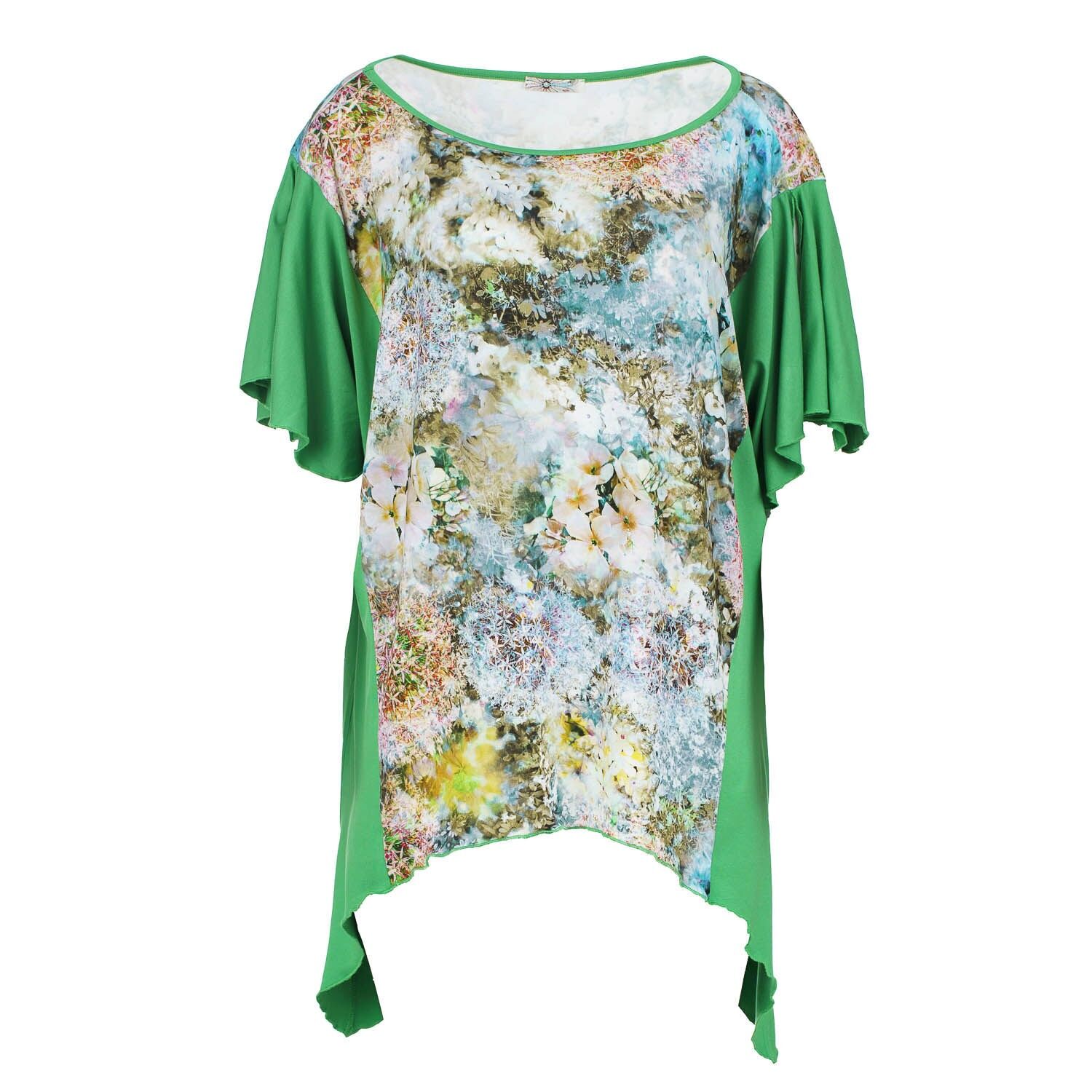 Bedrucktes Stretch-Jersey-Top mit spitz zulaufendem Saum in Übergröße