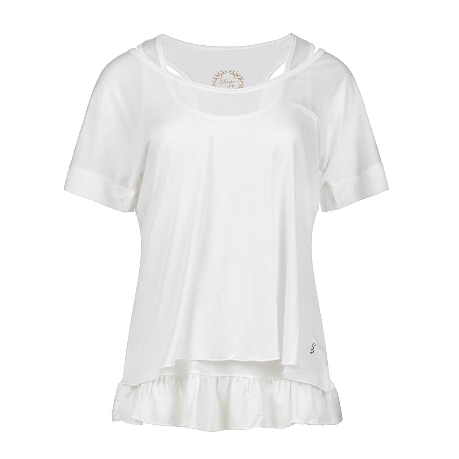 Top duo en jersey Tencel blanc superposé avec détails élégants à volants