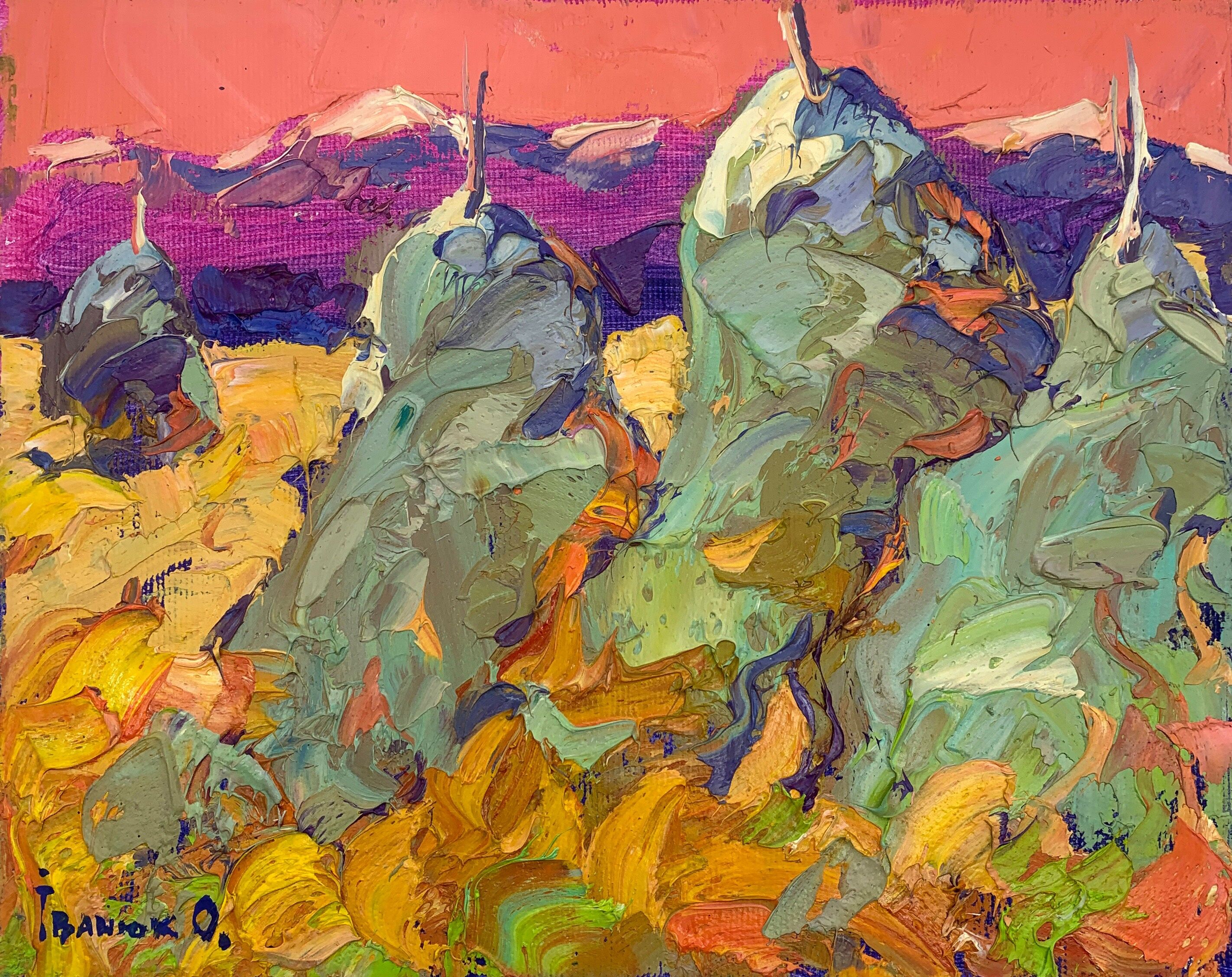 Dipinto ad olio Fieno fresco Oleksiy Ivanyuk 20x25 cm