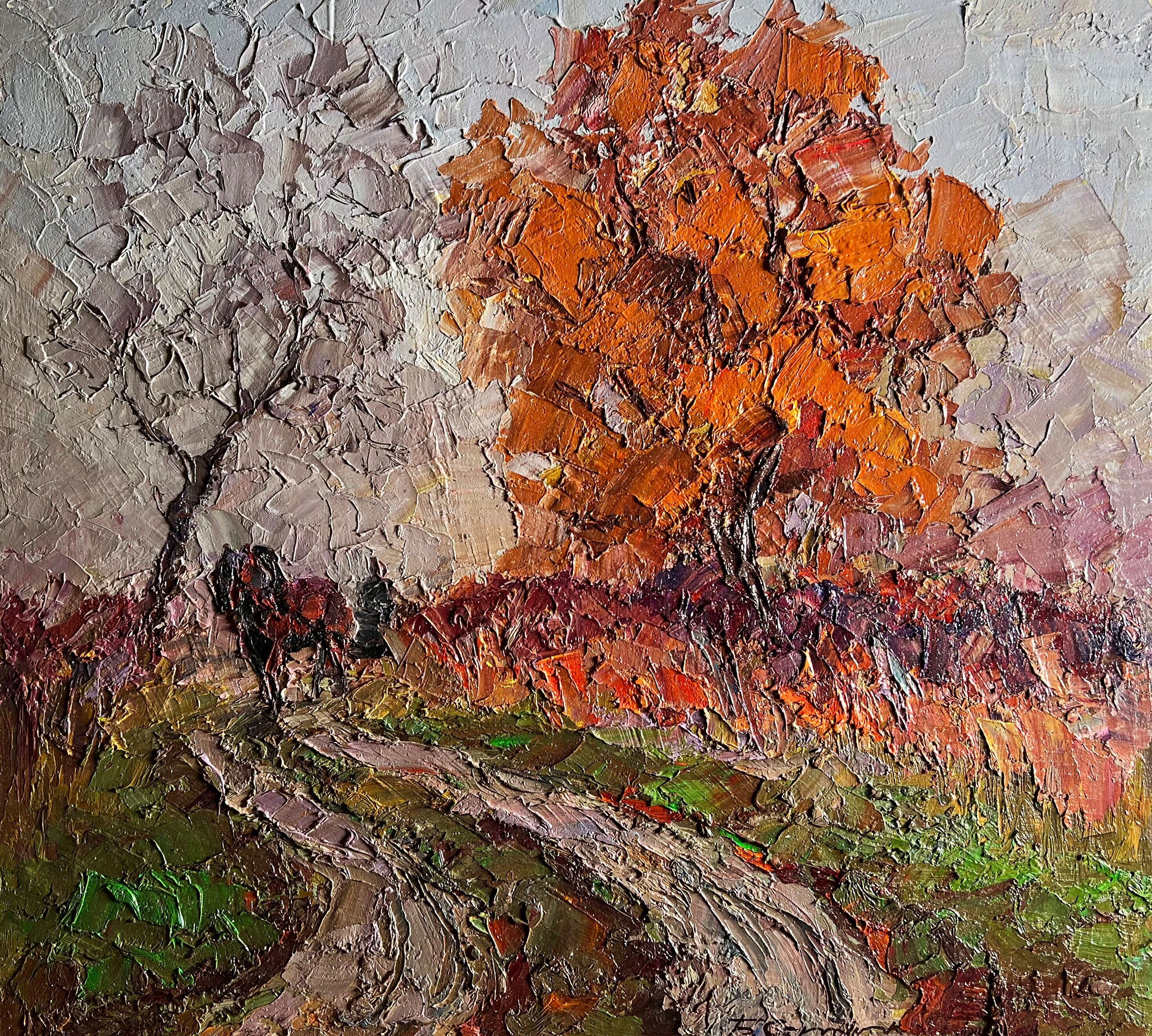 Dipinto ad olio Un cavallo cammina lungo il sentiero Boris Serdyuk 45x49cm