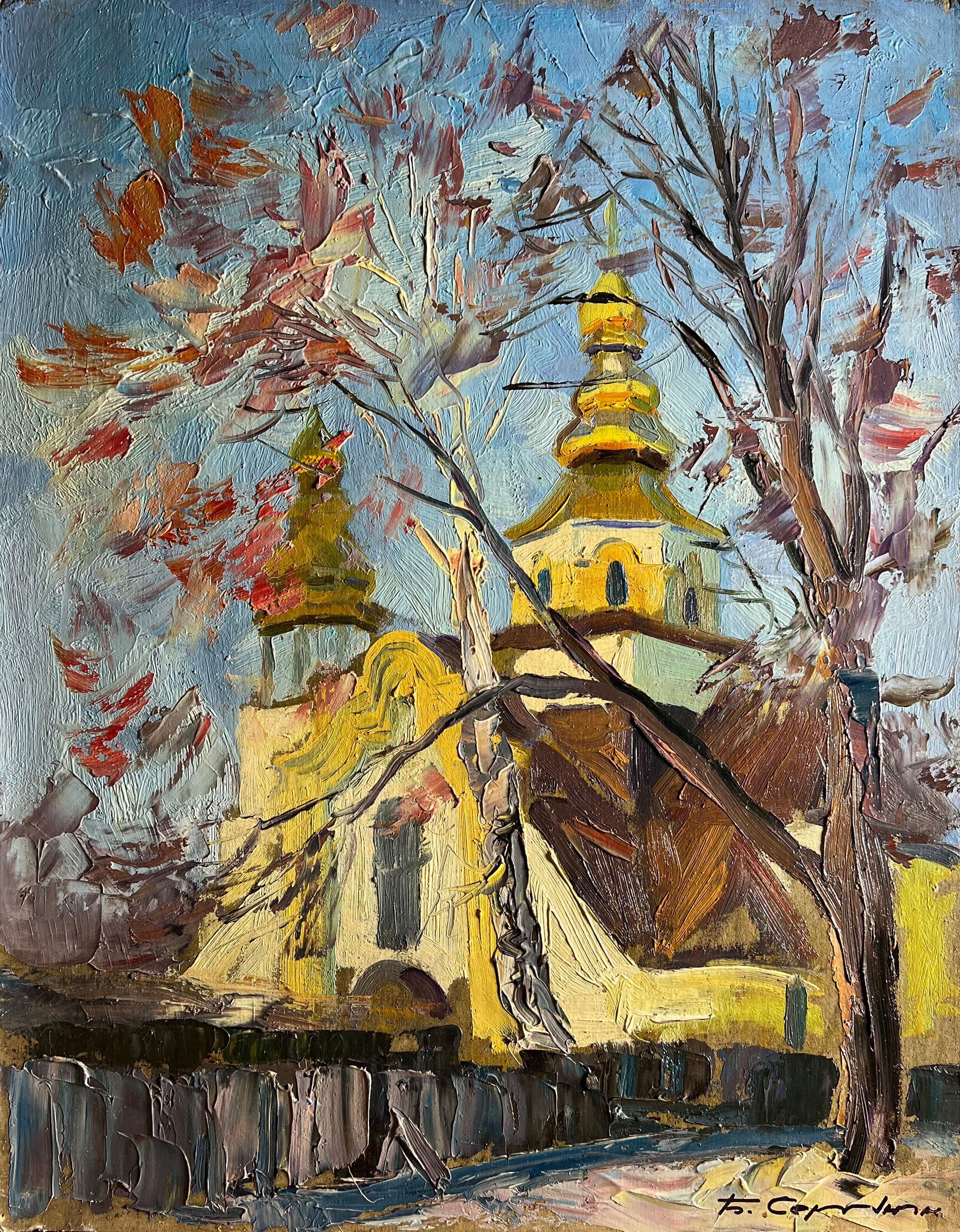 Ölgemälde „Goldene Kirche in der Stadt“, Boris Serdyuk, 50 x 39 cm