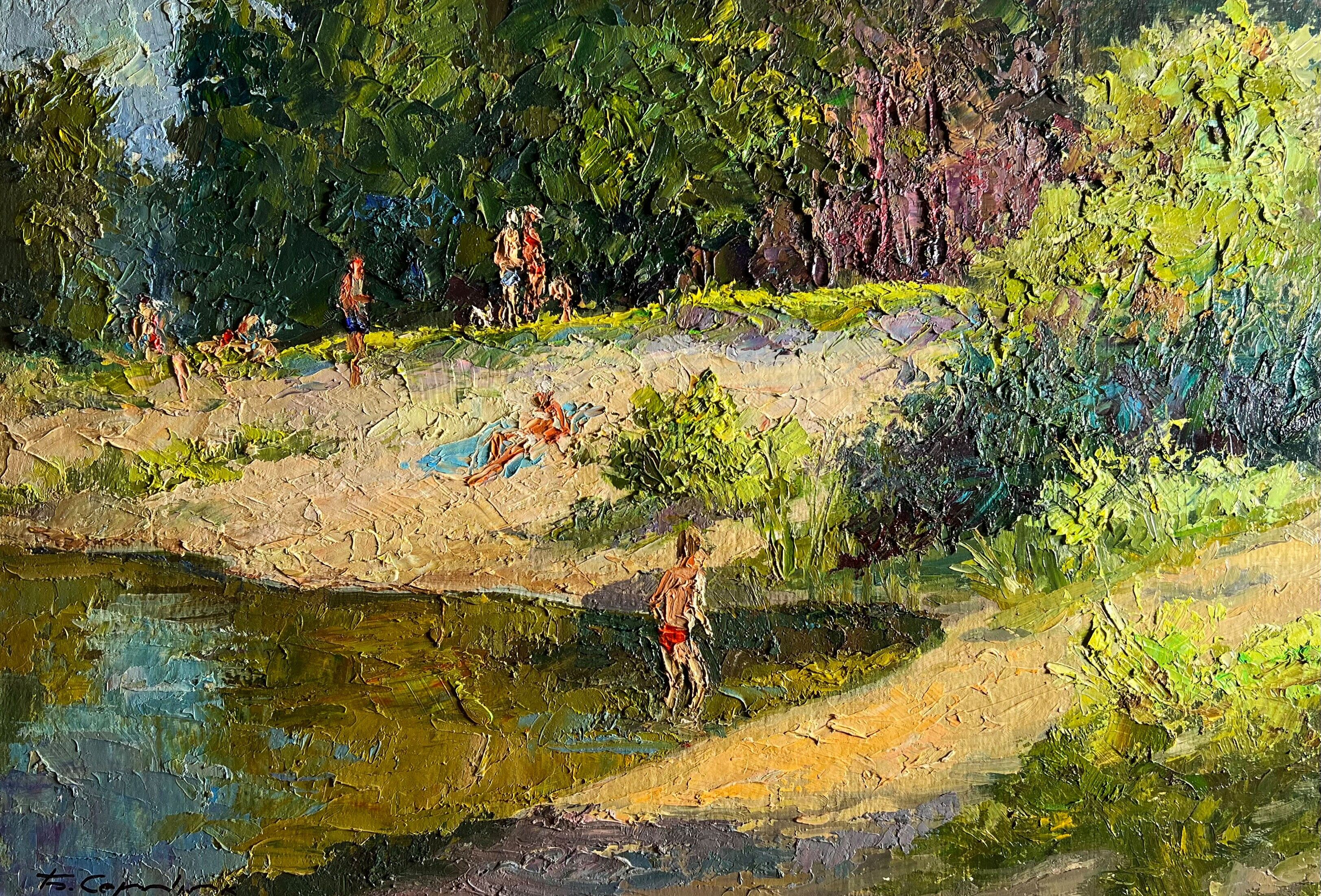 Ölgemälde „Sommerurlaub am Fluss“, Boris Serdyuk, 34 x 49 cm