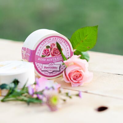 Rose exfoliating soap in wooden box 100g