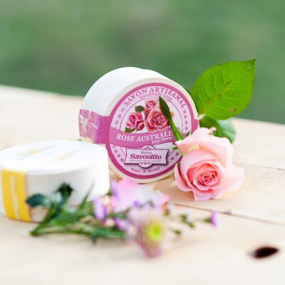Rose exfoliating soap in wooden box 100g