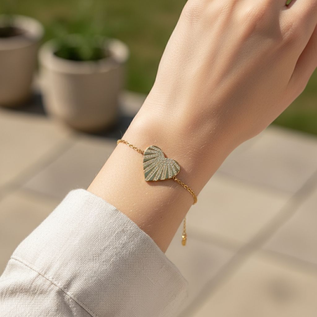 Heart-shaped chain bracelet paved with radiant rhinestones