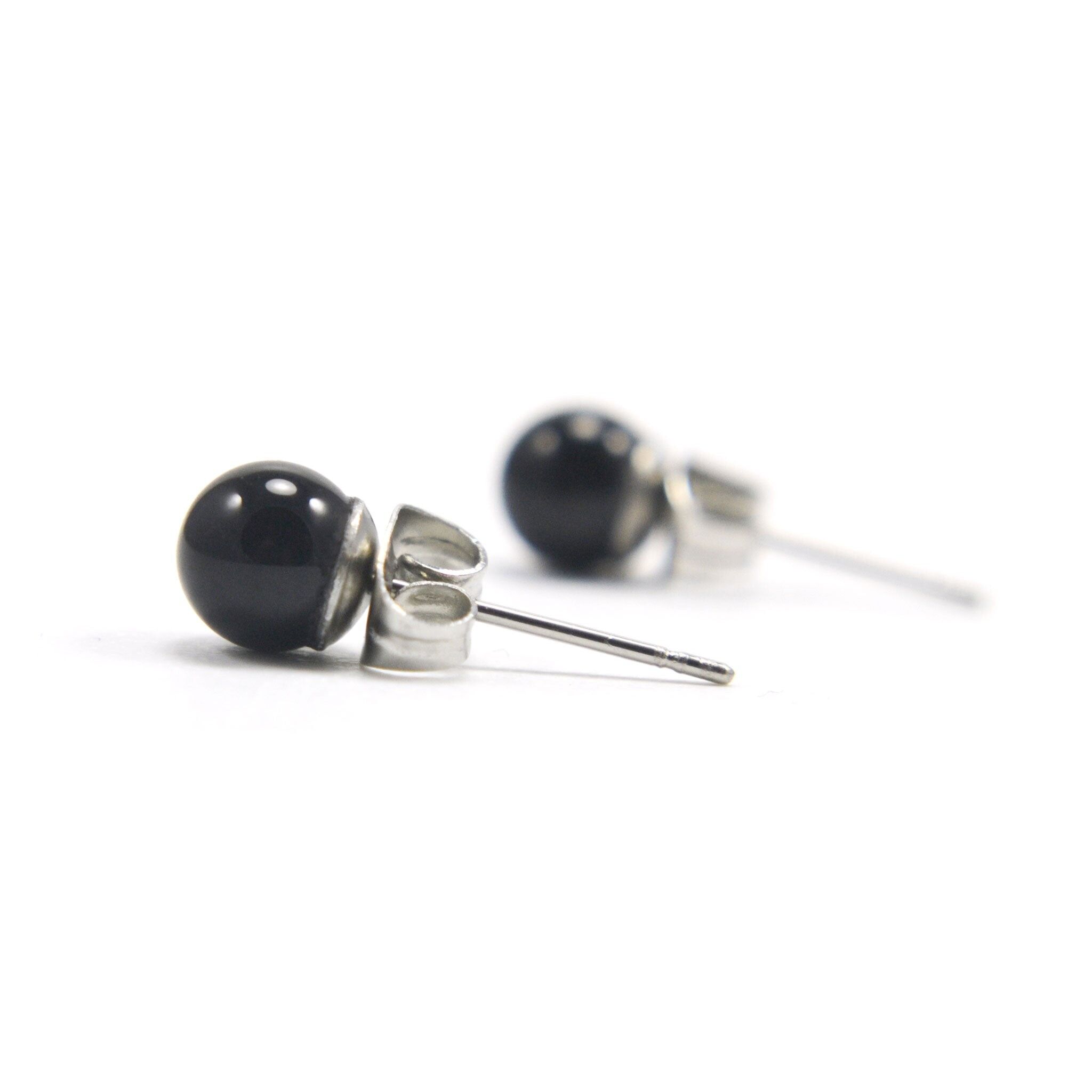 Boucles d'oreilles puces en onyx de 6 mm, puces en acier chirurgical hypoallergénique avec pierres précieuses