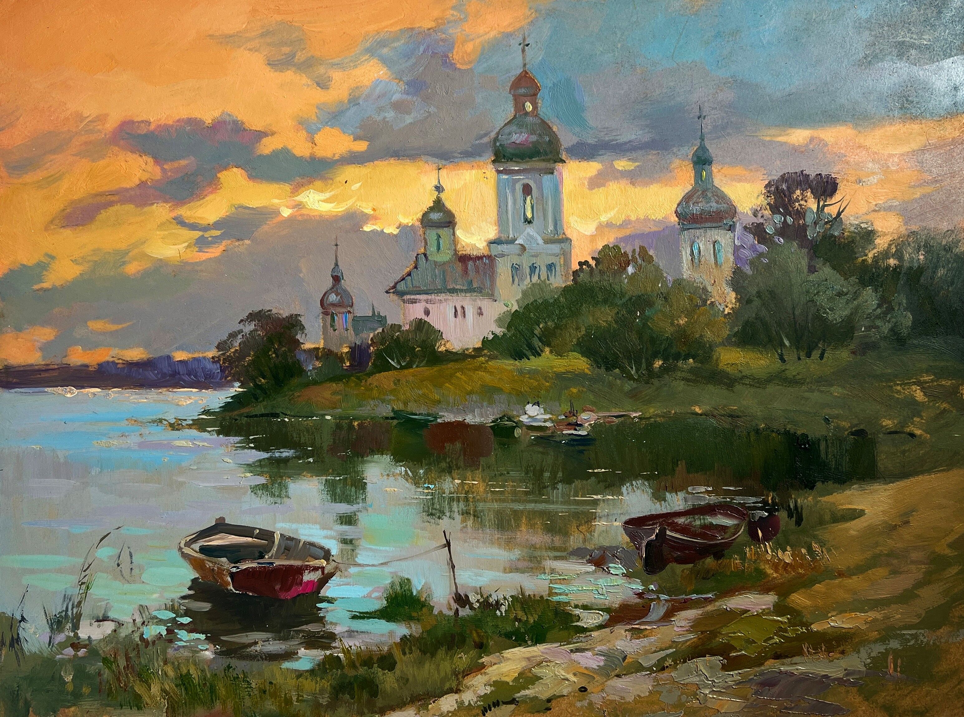 Dipinto ad olio Gli ultimi raggi sul tempio Yuriy Suprunchuk 30x40cm