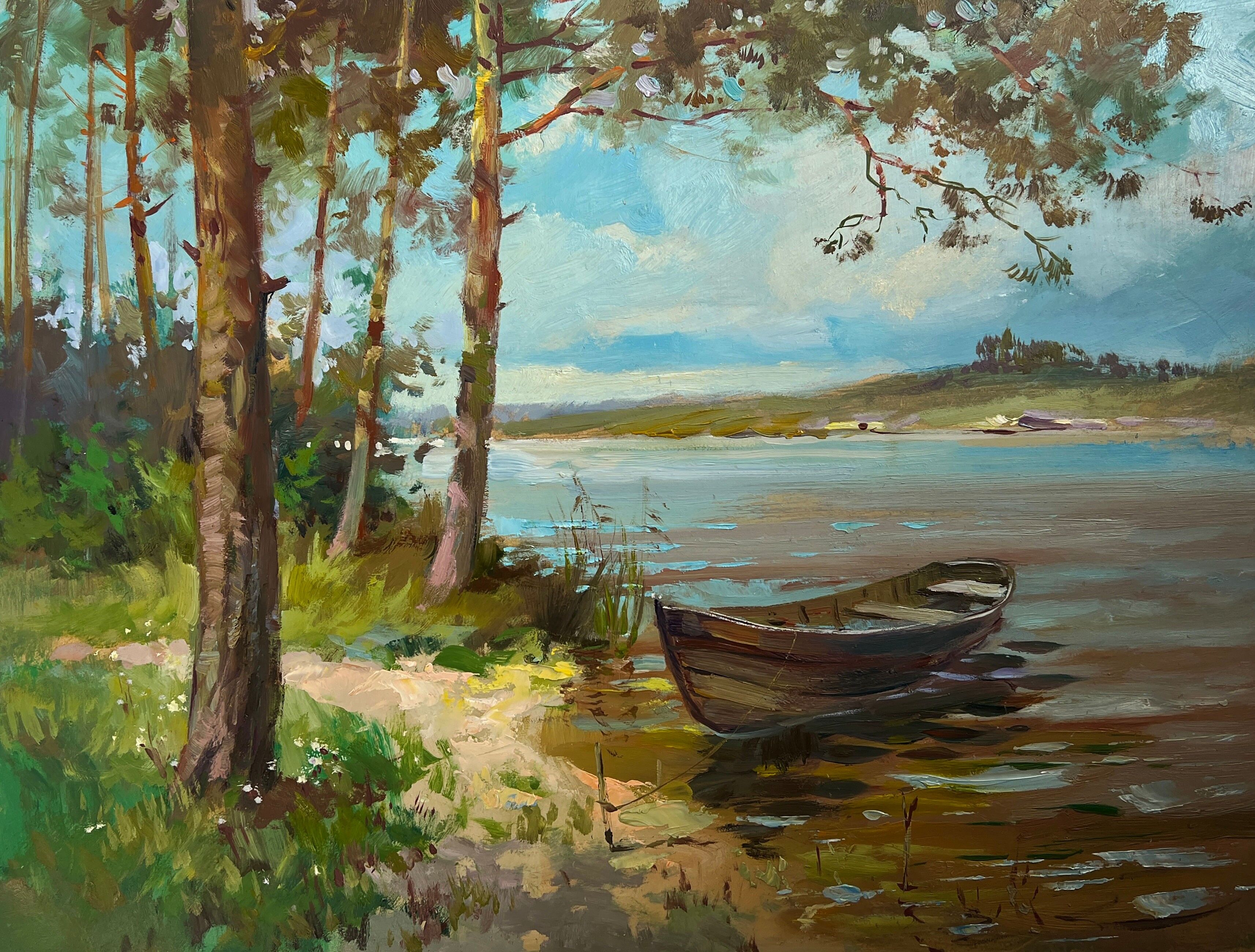 Dipinto ad olio Fiume tra le braccia della foresta Yuriy Suprunchuk 30x40cm