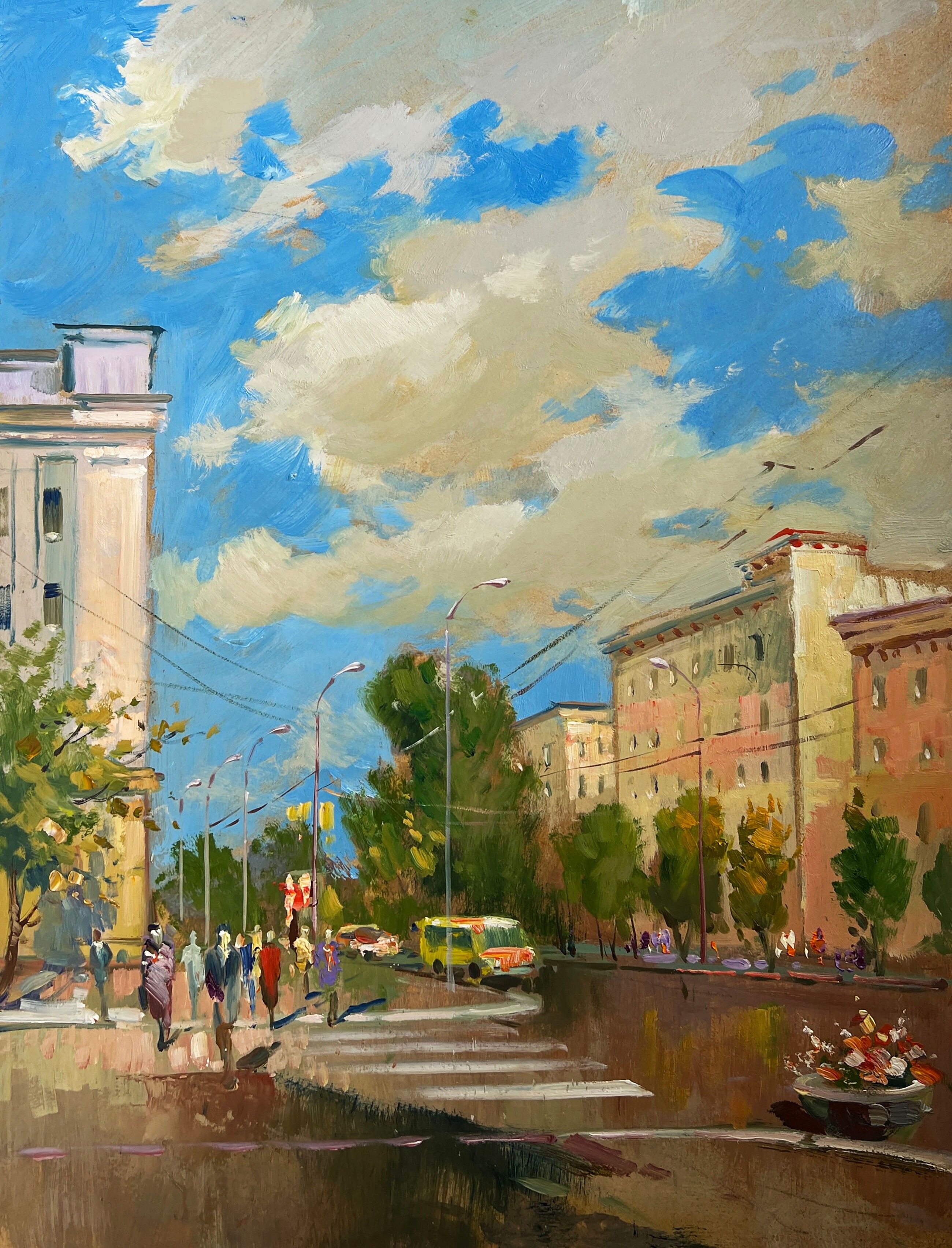 Ölgemälde „Sommerlicher Rhythmus der Stadt“, Yuriy Suprunchuk, 40 x 30 cm