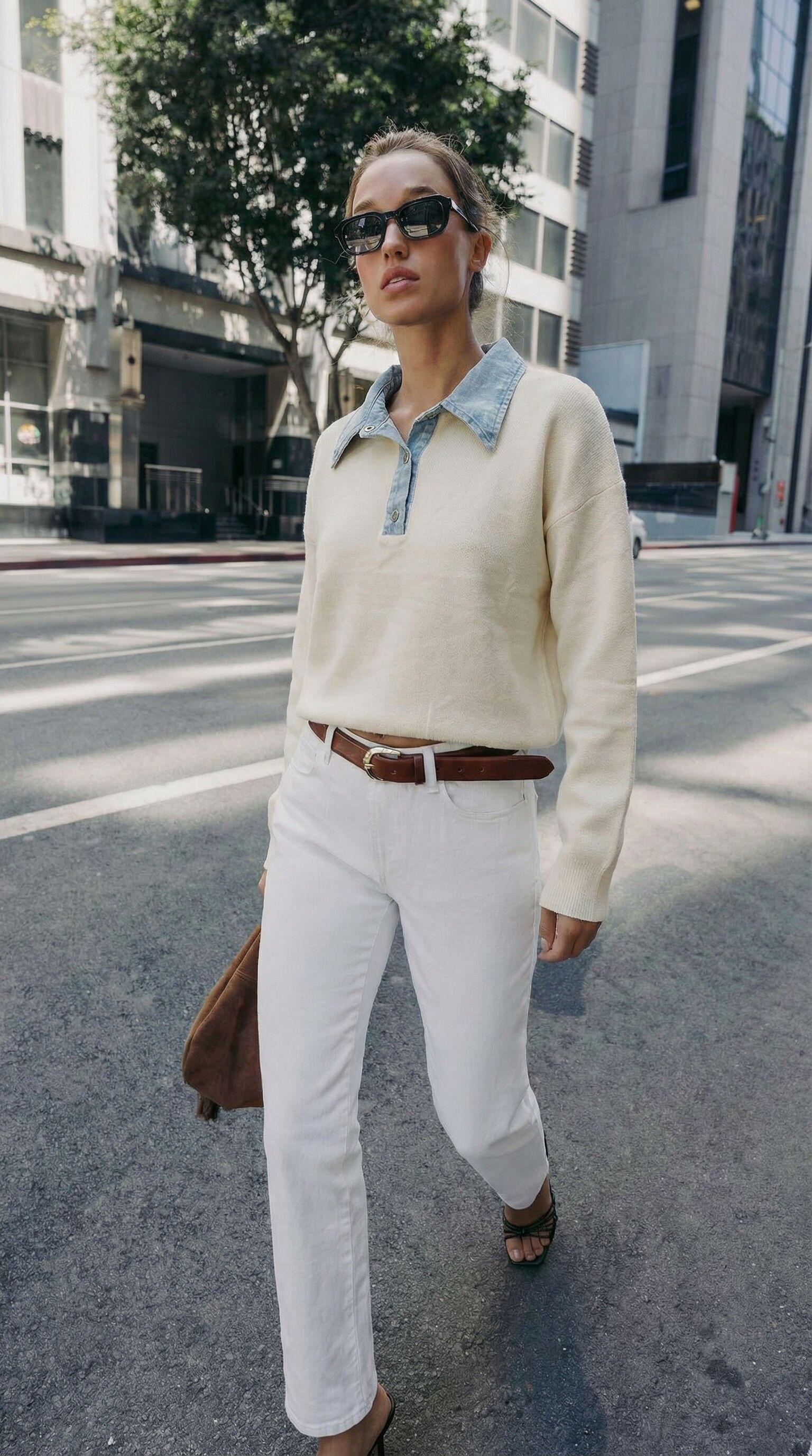 Pull col polo en denim