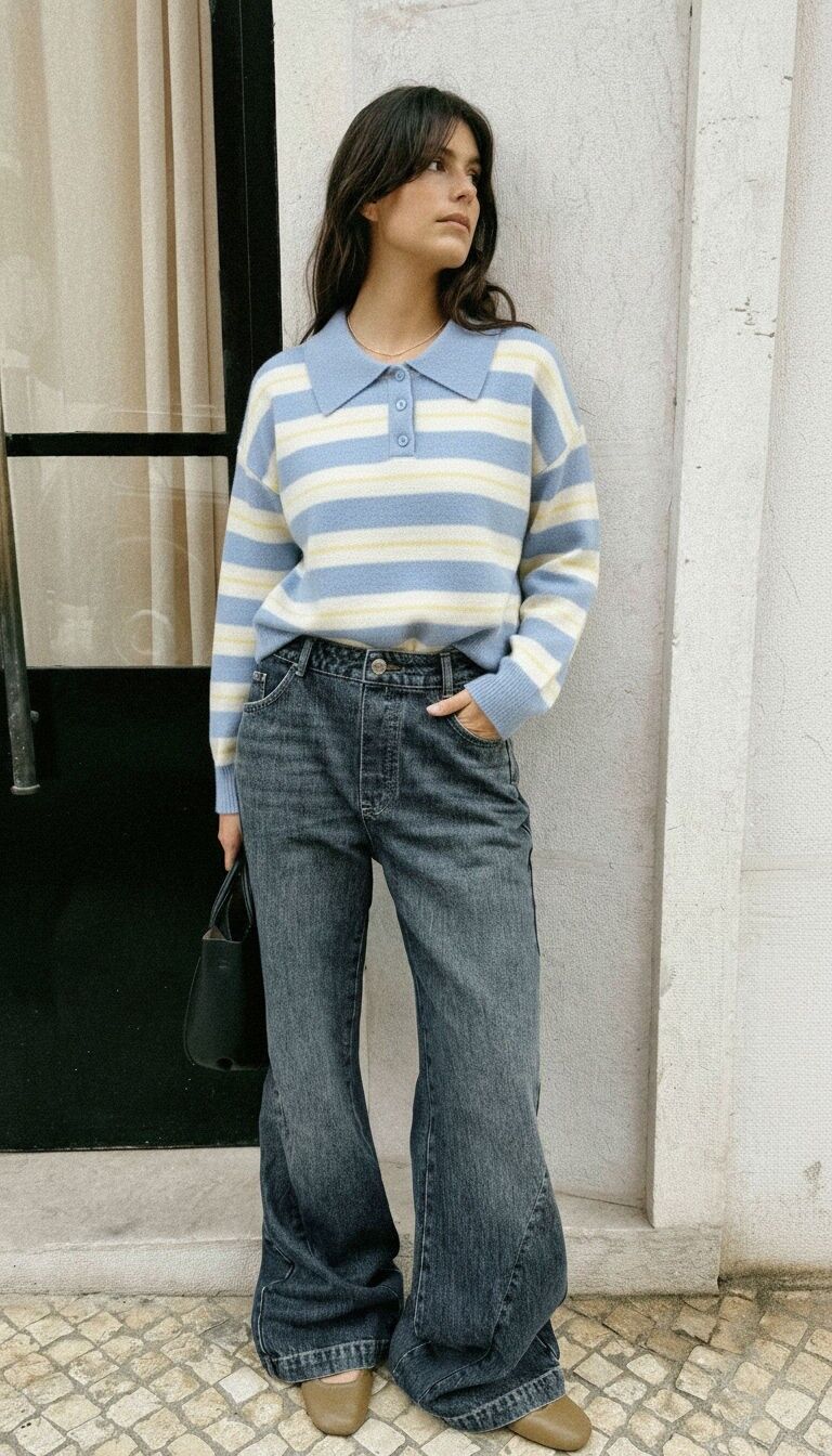 Polo Rugby Shirt en maille à rayures tricolores