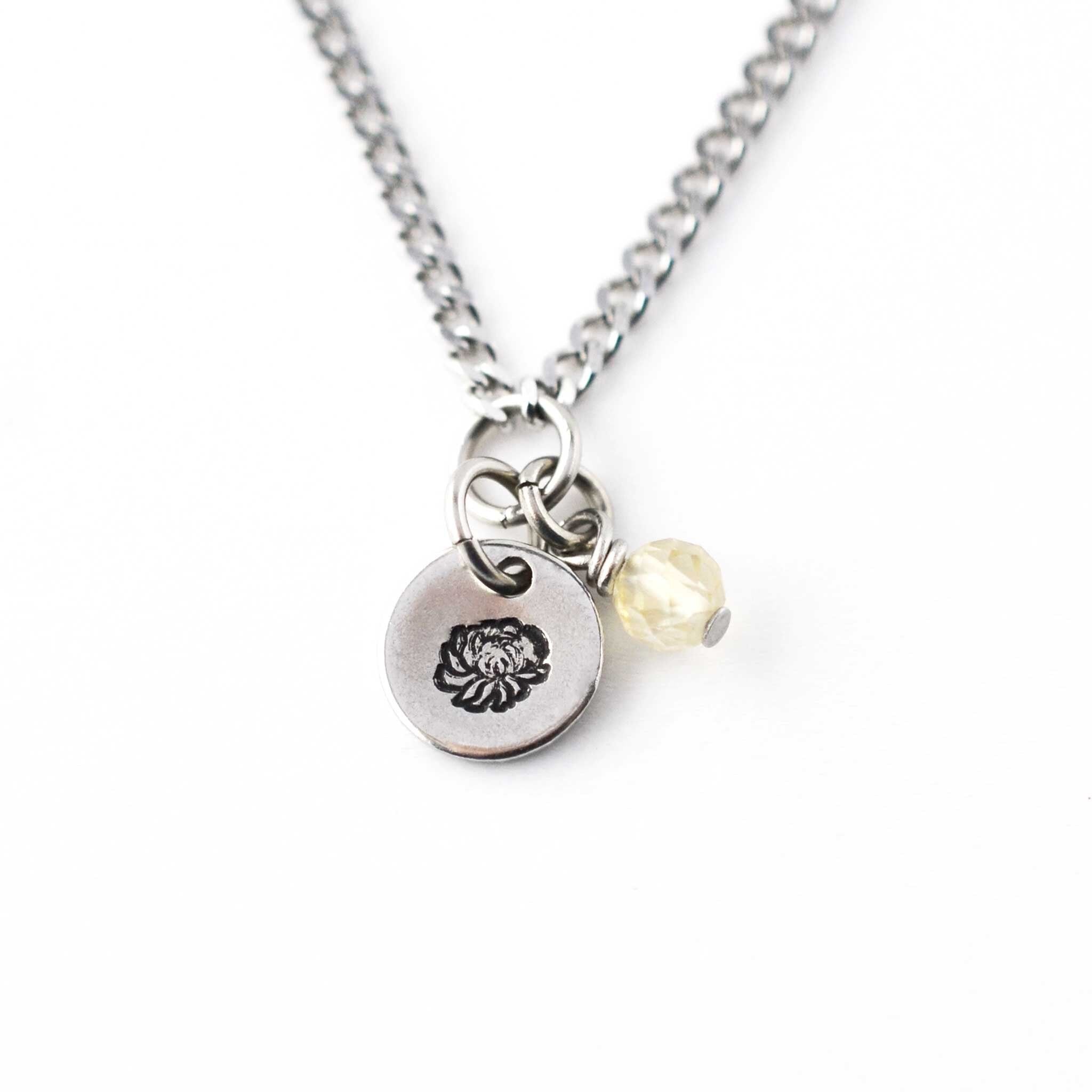 Geburtsblumen- und Geburtssteinkette für November, Chrysantheme und Citrin, handgefertigter personalisierter Schmuck