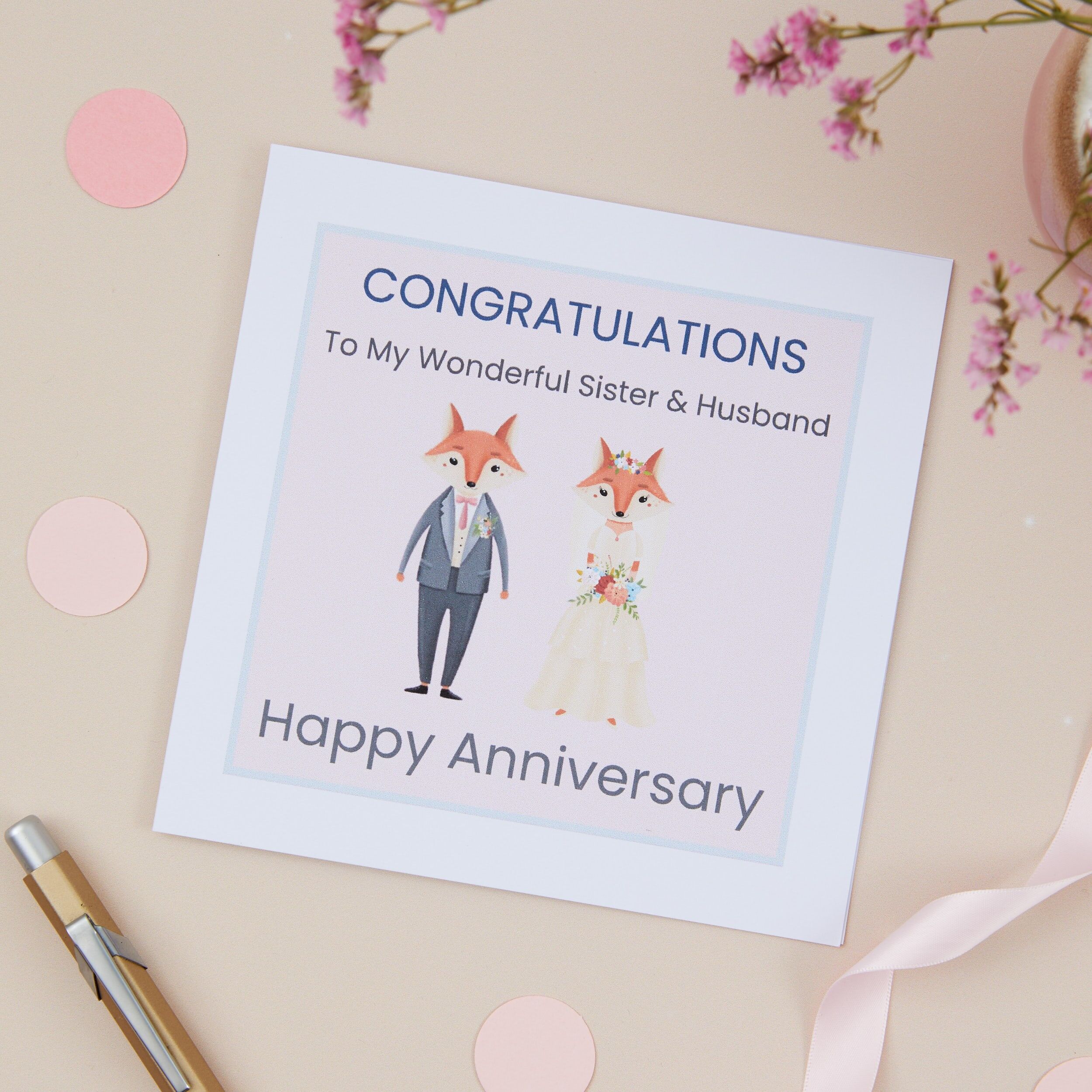 Tarjeta de aniversario de bodas para hermanas