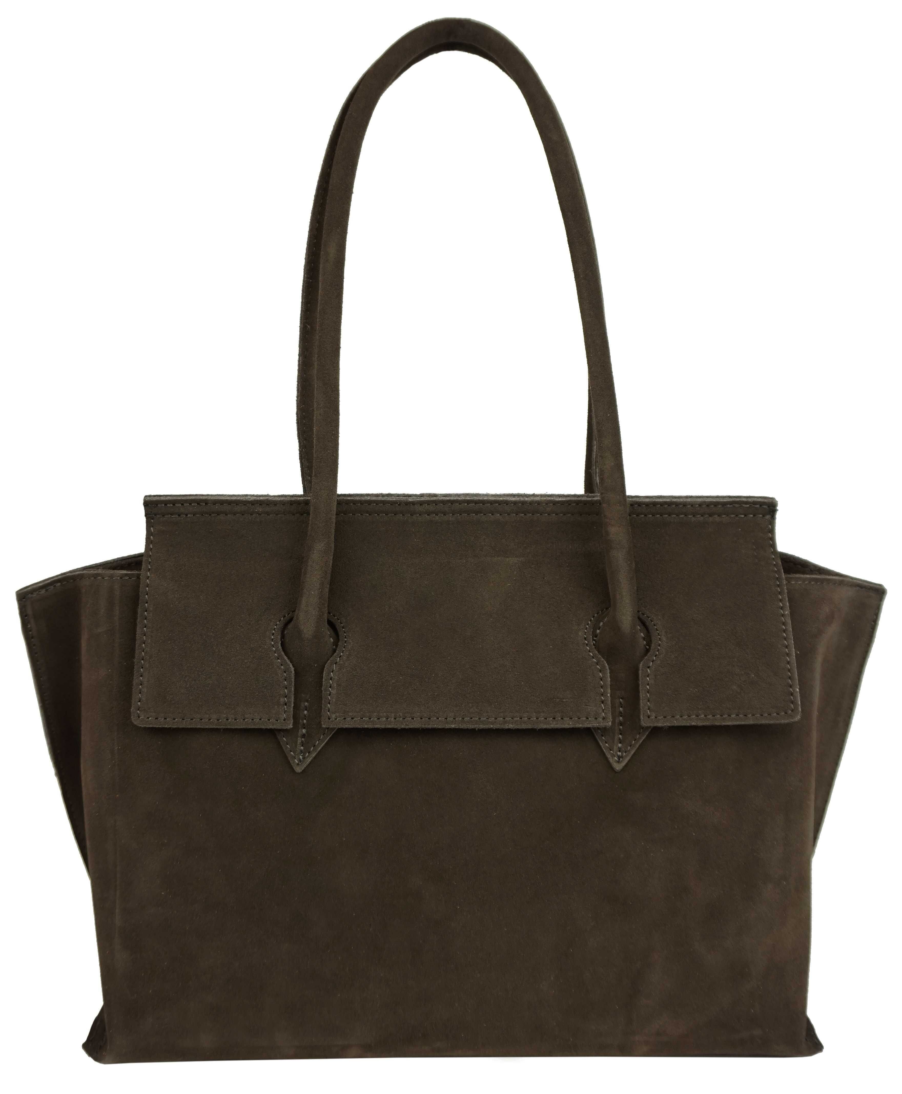 Large shoulder bag in split leather D1603