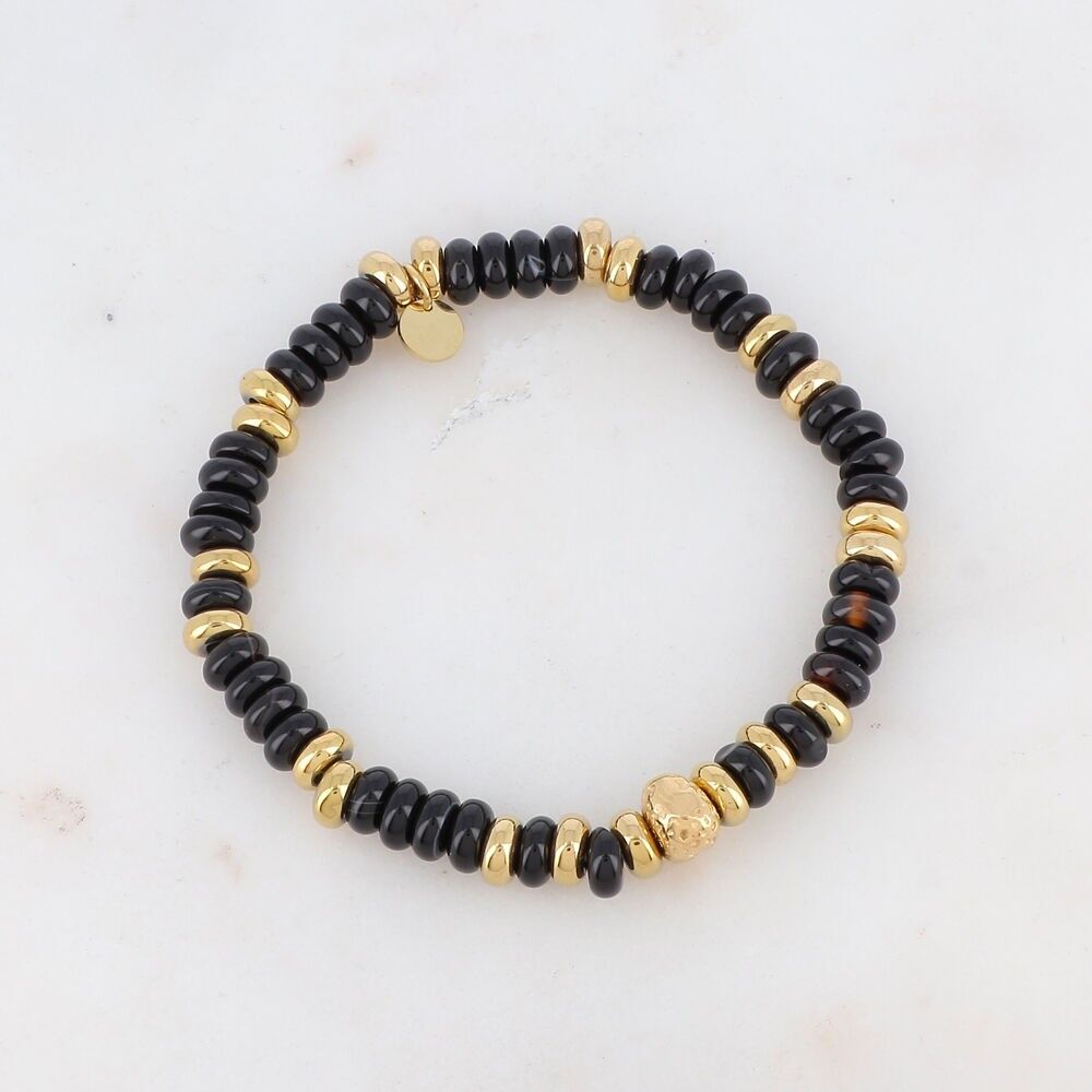 Elastic bracelet with natural stones and metallic beads