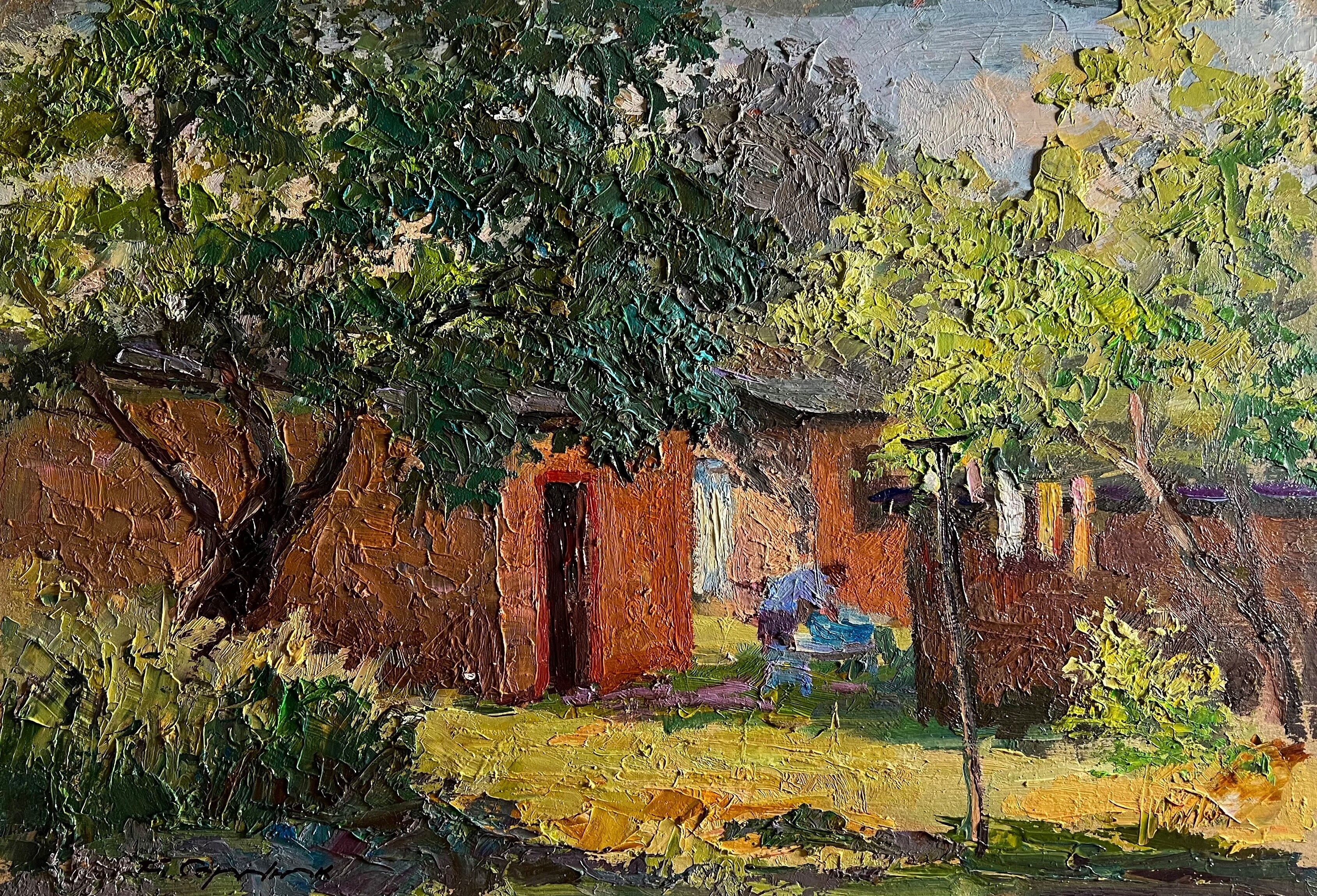 Dipinto ad olio Vacanze estive nel villaggio Boris Serdyuk 34x49cm