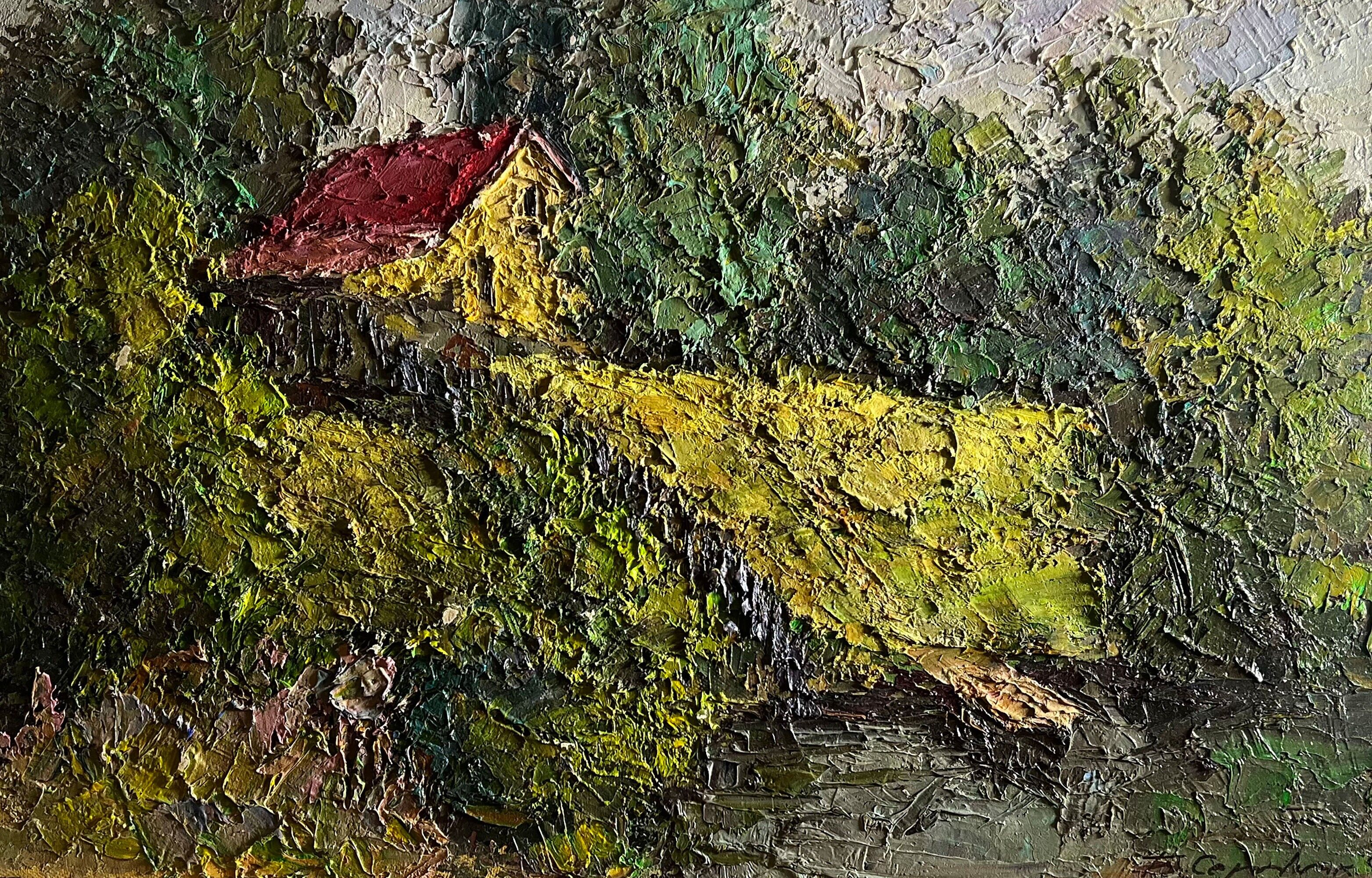 Dipinto ad olio Casa vicino allo stagno Boris Serdyuk 33x51cm