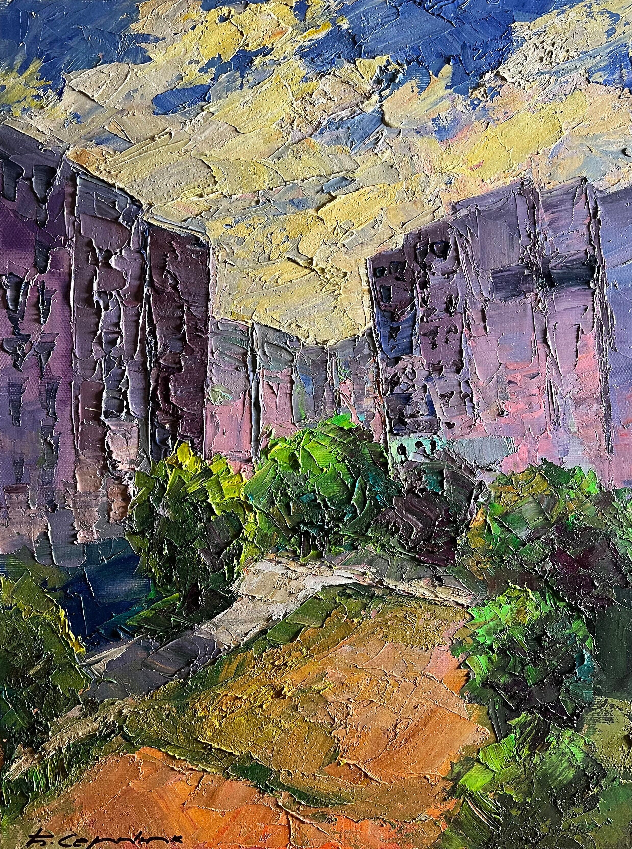 Dipinto ad olio Giorno d'estate in città Boris Serdyuk 40x30cm