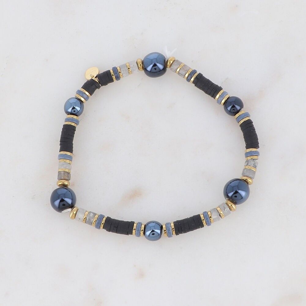 Bracelet avec perles en céramique, perles heishi et pierre naturelle