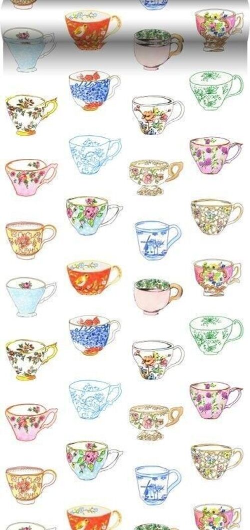 ESTAhome wallpaper XXL painted teacups-158110