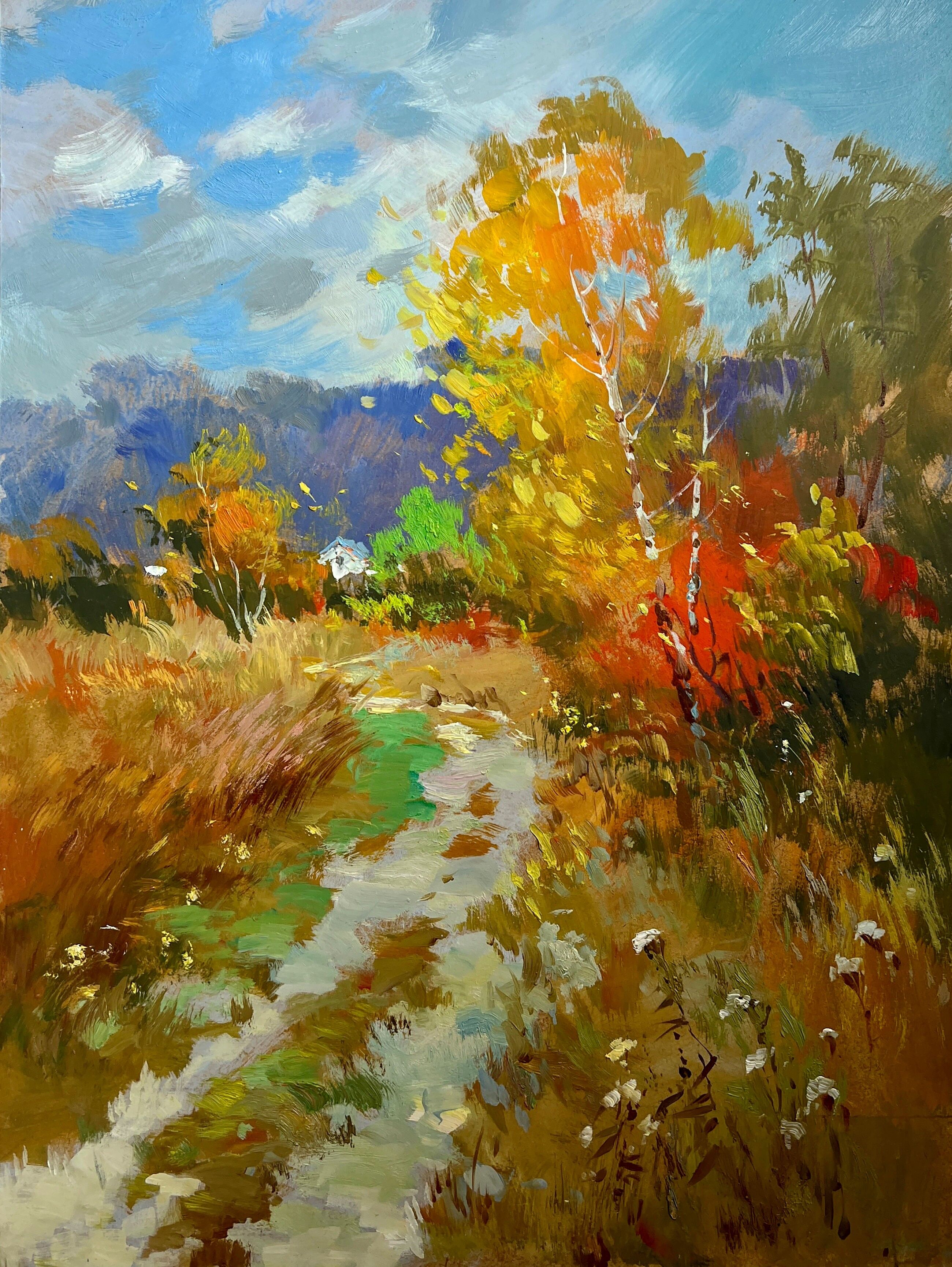 Ölgemälde „Stufen auf einer Herbstwiese“, Yuriy Suprunchuk, 40 x 30 cm