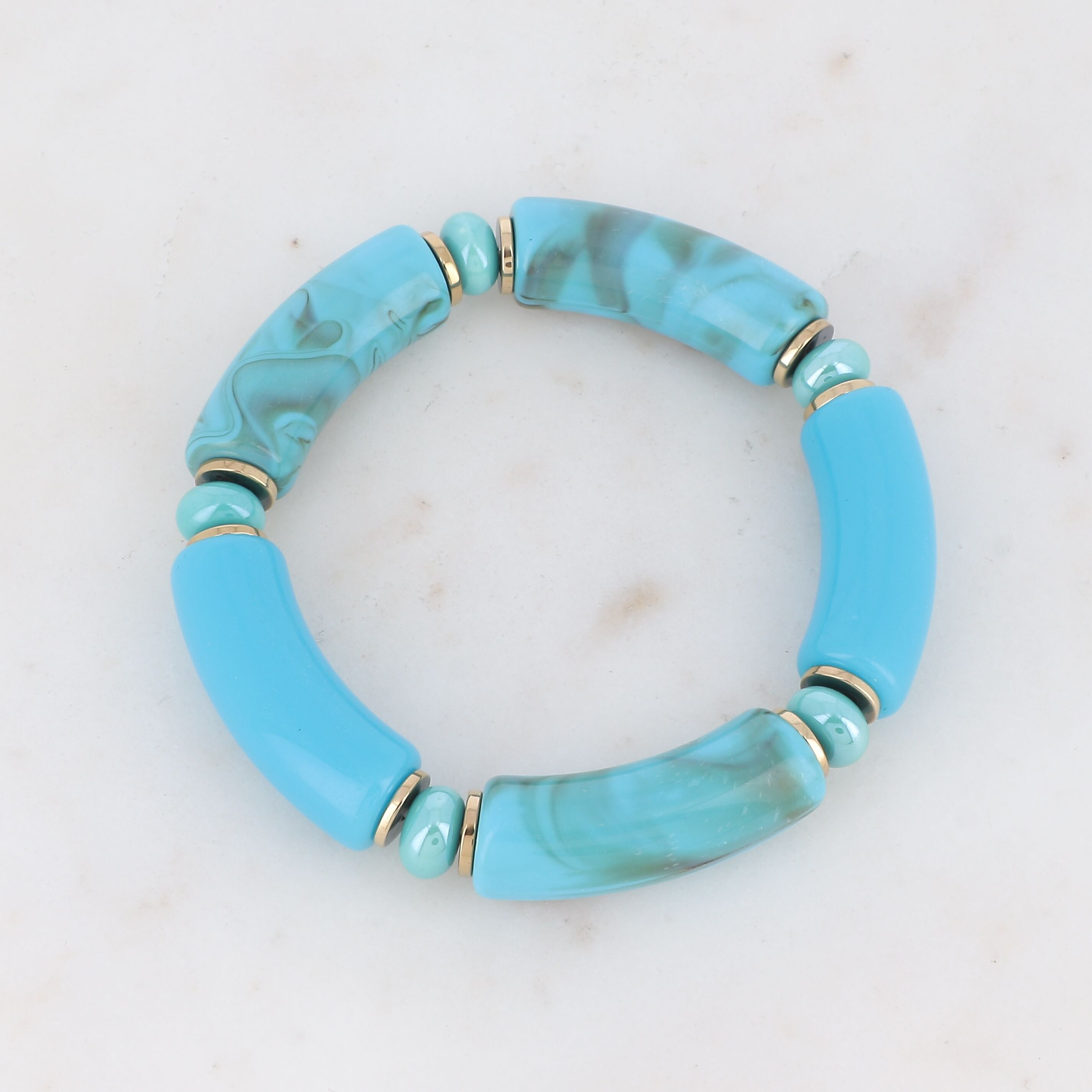 Elastic bracelet with ceramic and resin beads