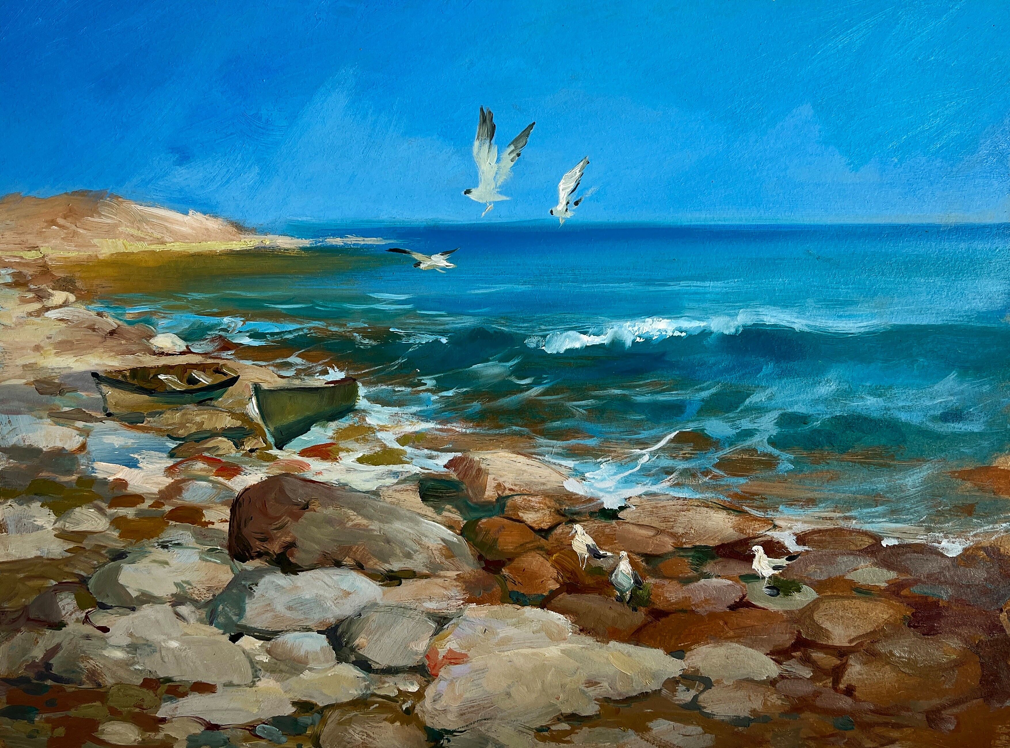 Dipinto ad olio Suoni di uccelli e onde del mare Yuriy Suprunchuk 30x40cm