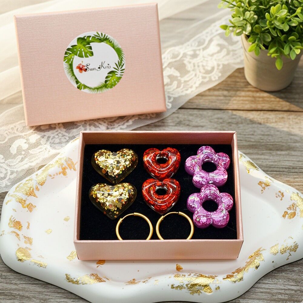 Dreier-Set austauschbarer Creolen mit Quasten – Edelstahl – Valentinstags-Edition