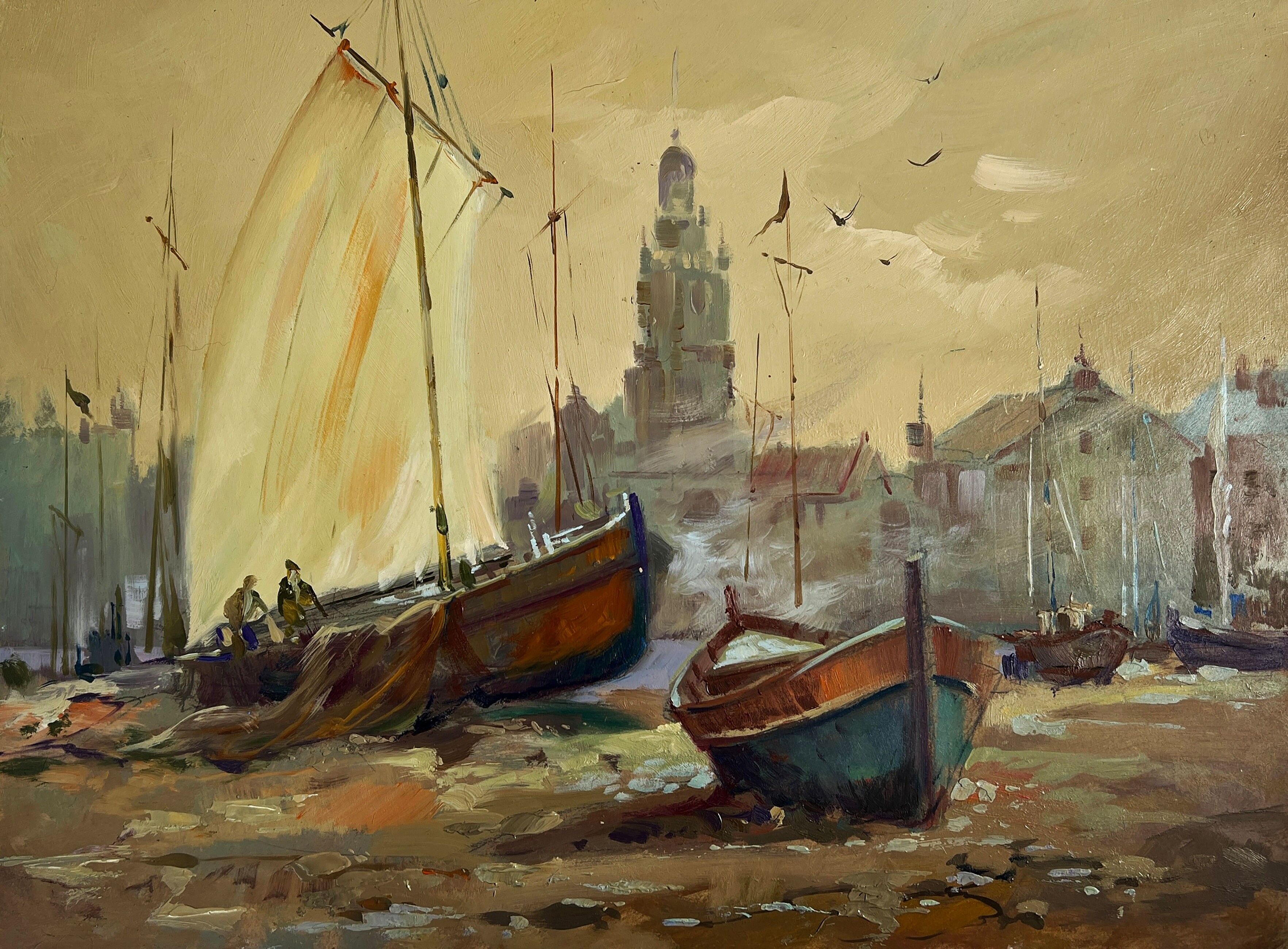 Dipinto ad olio Sera sul molo Yuriy Suprunchuk 30x40cm