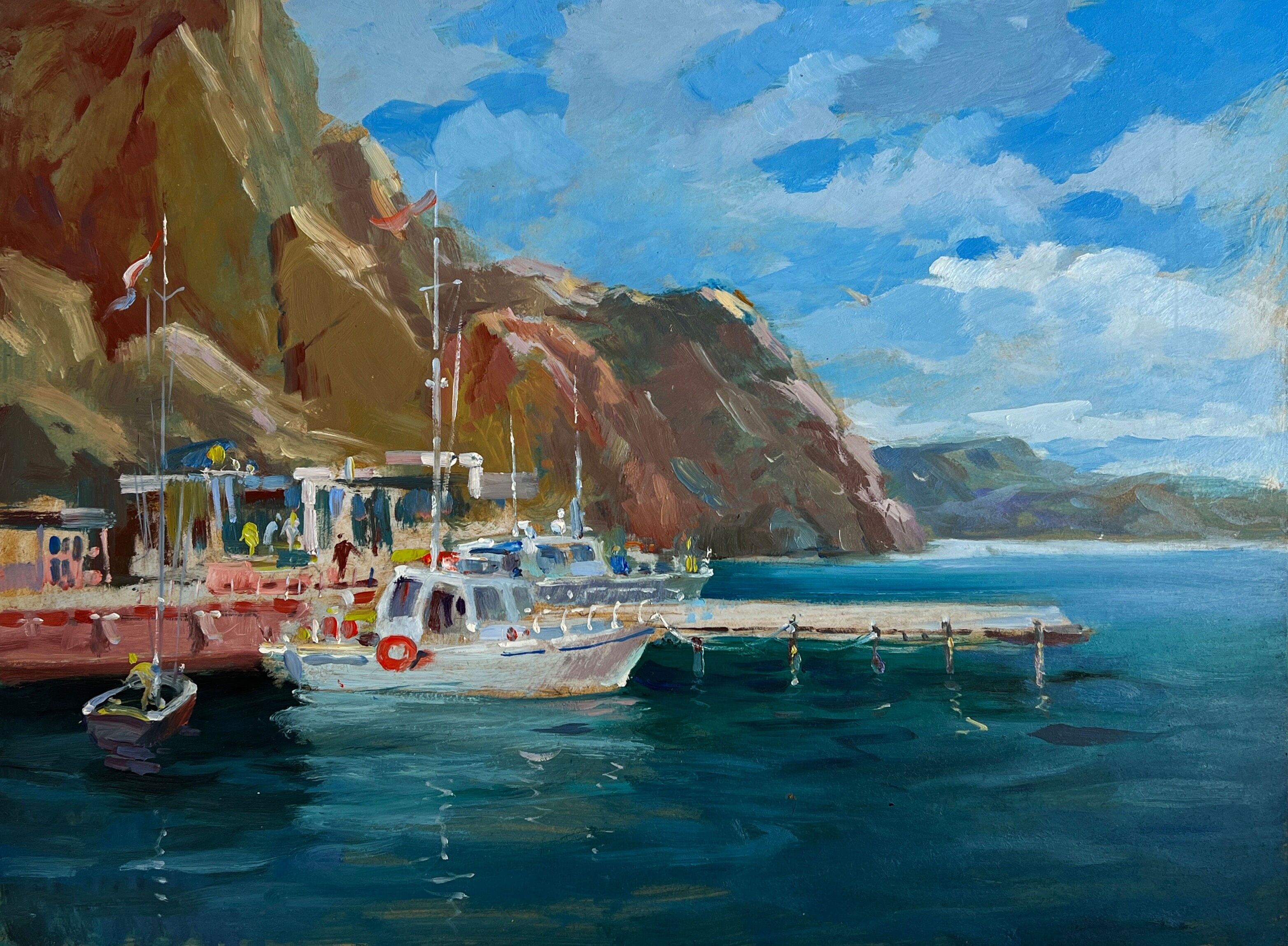 Dipinto ad olio Navi sul traghetto Yuriy Suprunchuk 30x40cm