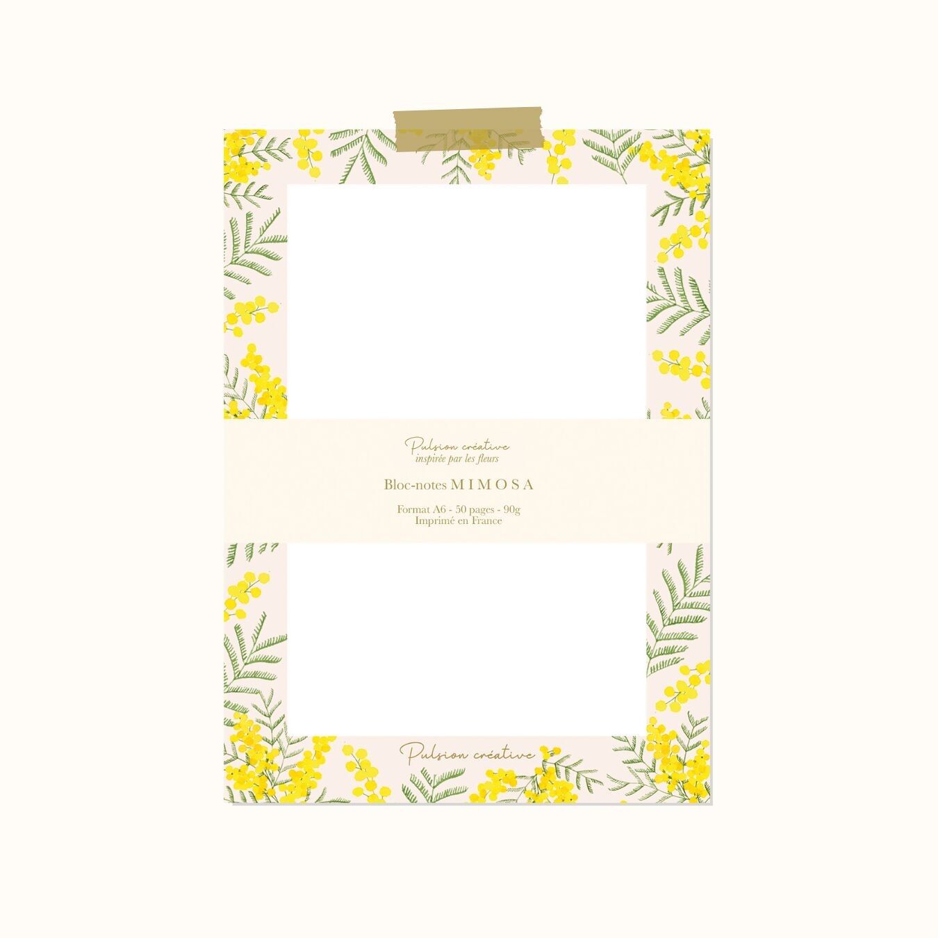 Bloc-notes fleuri  A6 - Mimosa - illustré à l'aquarelle