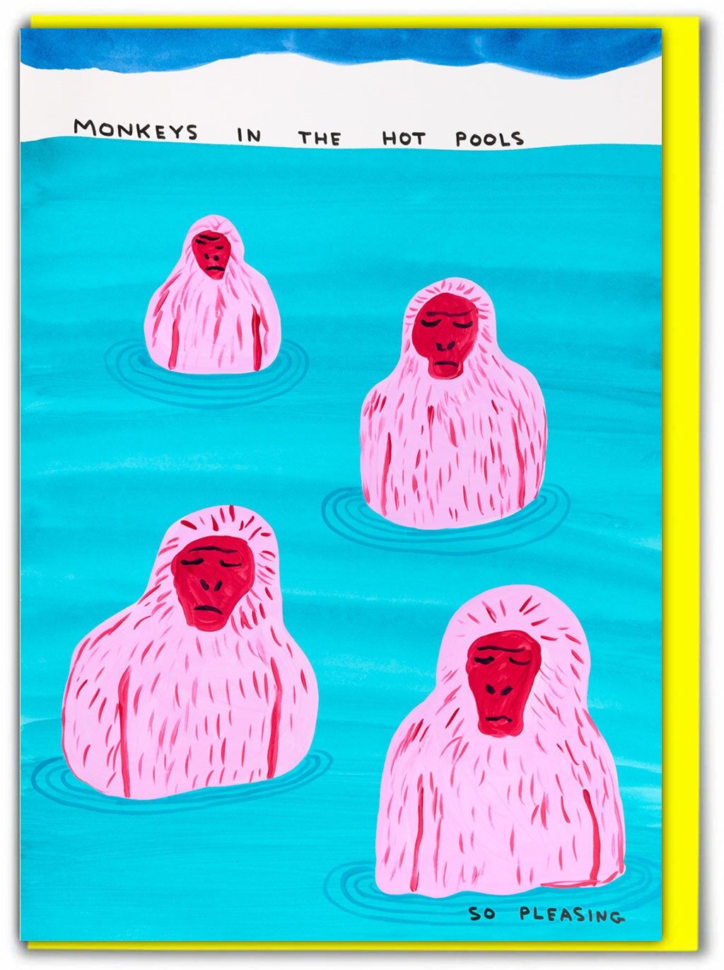 Tarjeta de felicitación divertida: Monos en la piscina, de David Shrigley